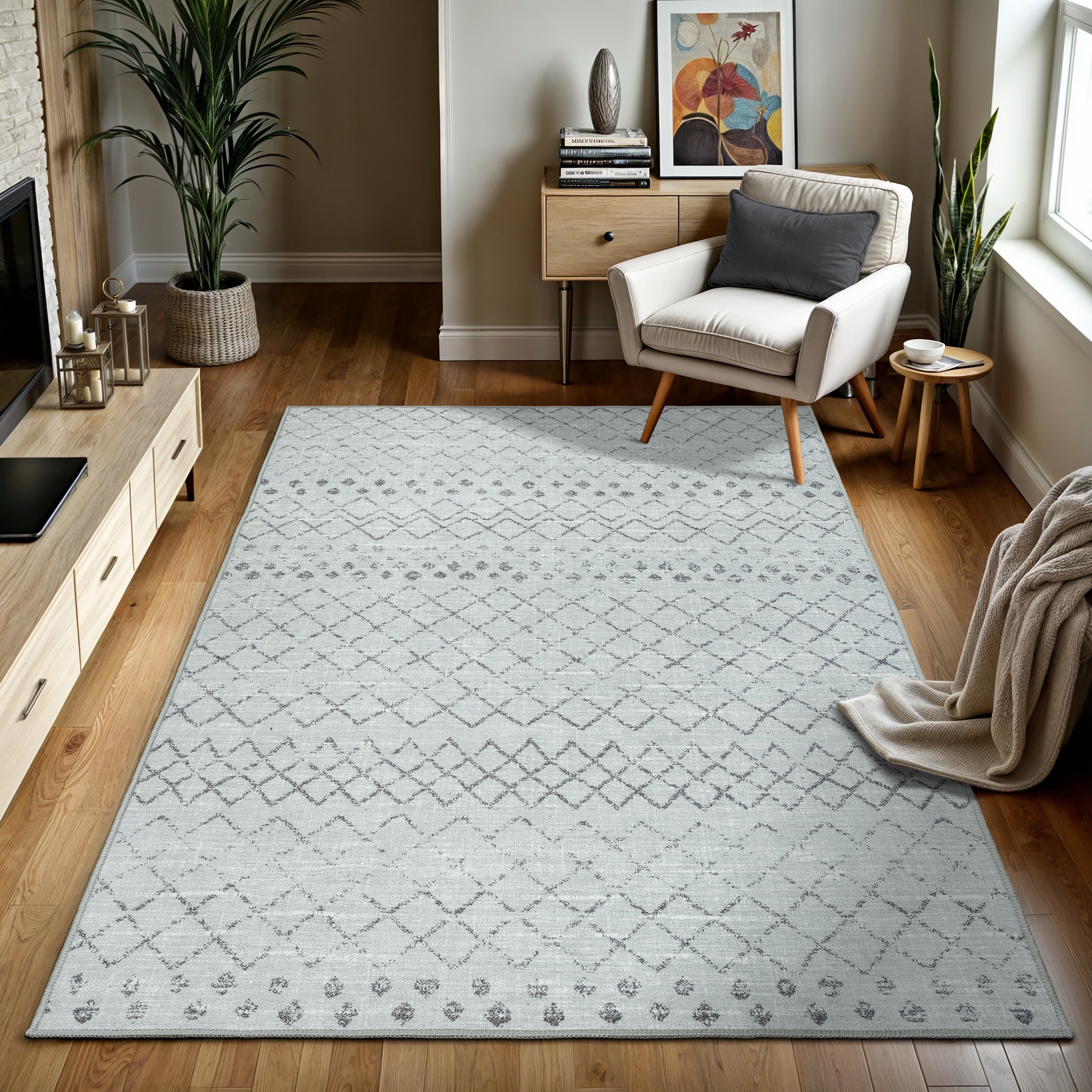 GLN Rugs Timgad - Machine Washable Area Rug - Gray Modern Home Rugs