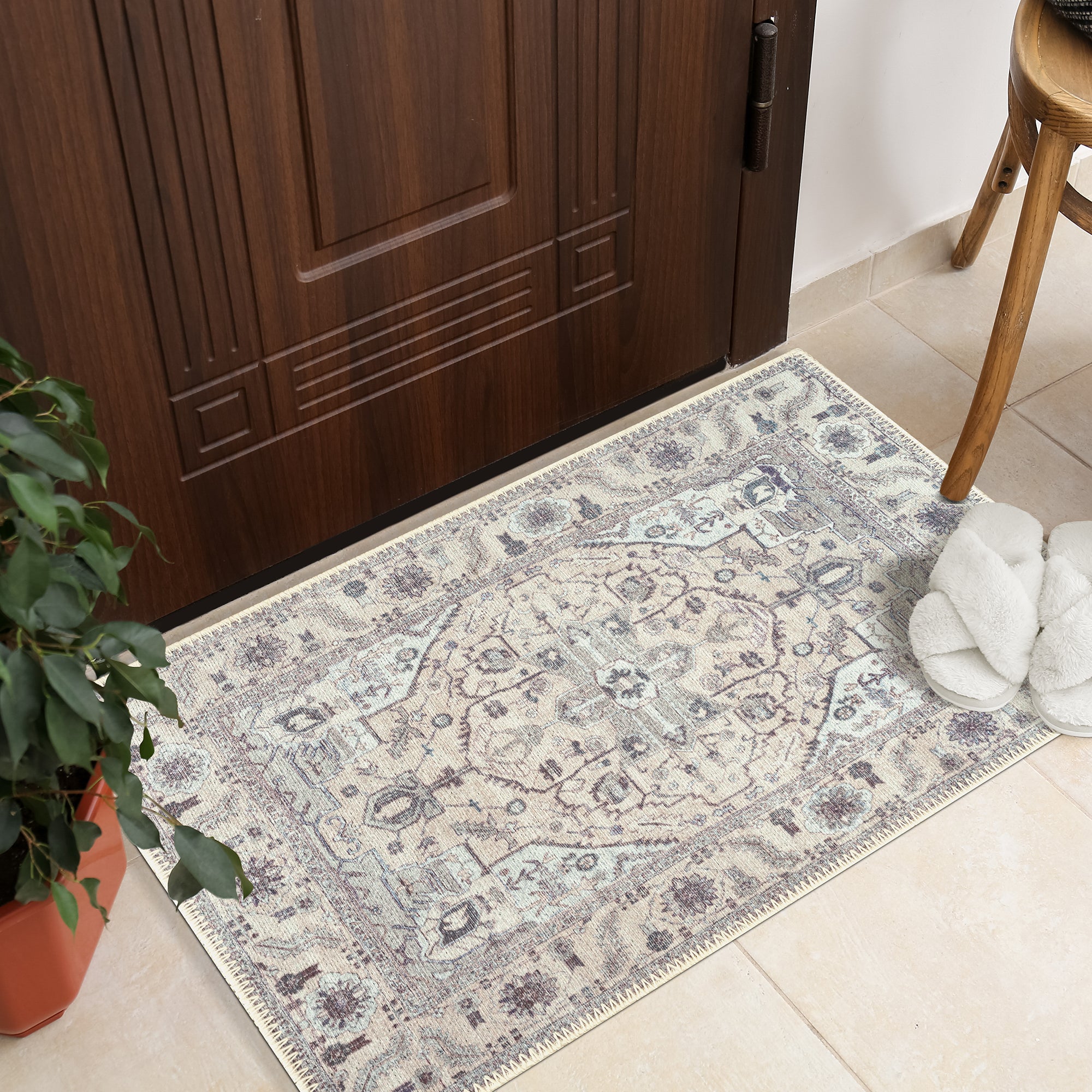 GLN Rugs Cyrene - Machine Washable Area Rug - Turkish Cream/Gray Home Rugs