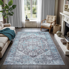 GLN Rugs Memphis - Machine Washable Area Rug - Turkish Ice Blue/Gray Home Rugs üçüncü resim