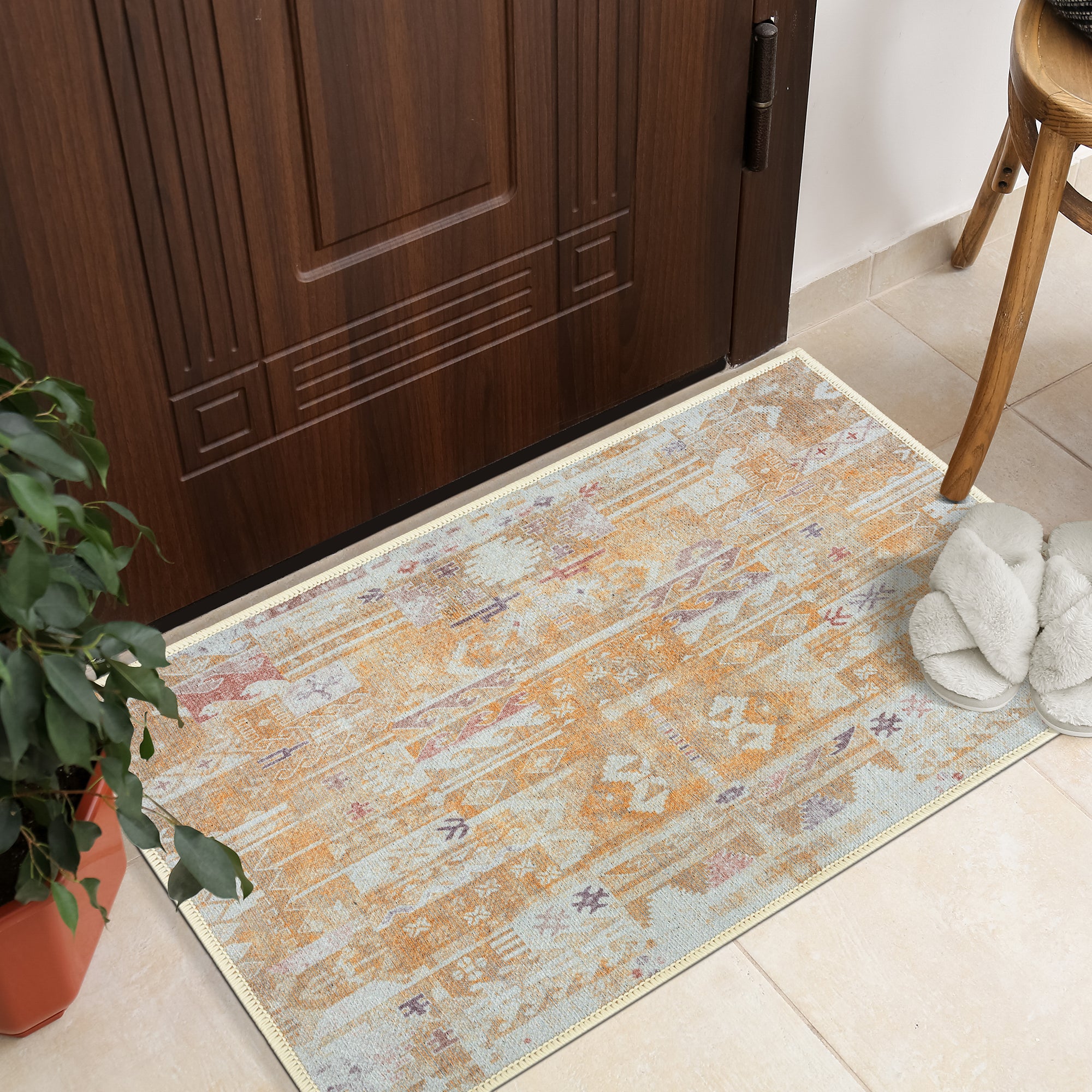 GLN Rugs Thebes - Machine Washable Area Rug - Turkish Yellow/Gray Home Rugs