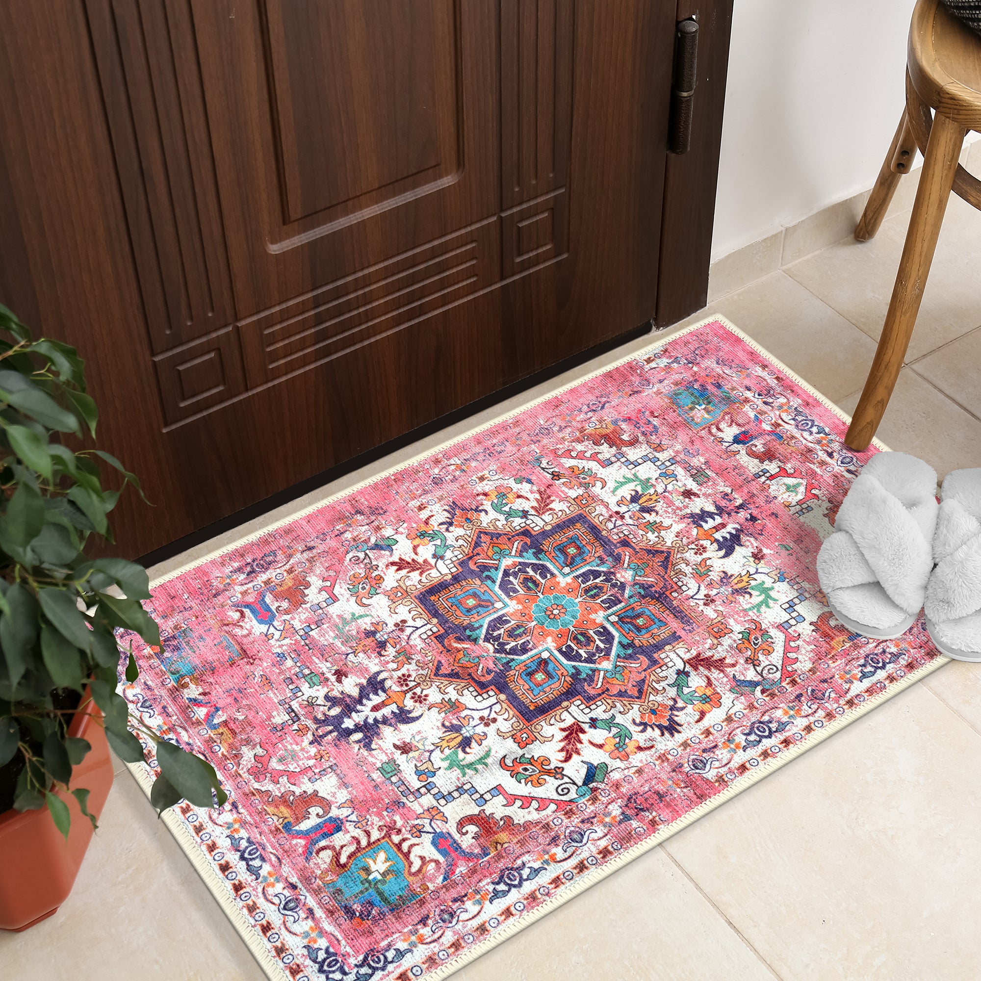 GLN Rugs Serik - Machine Washable Area Rug - Turkish Pink Home Rugs