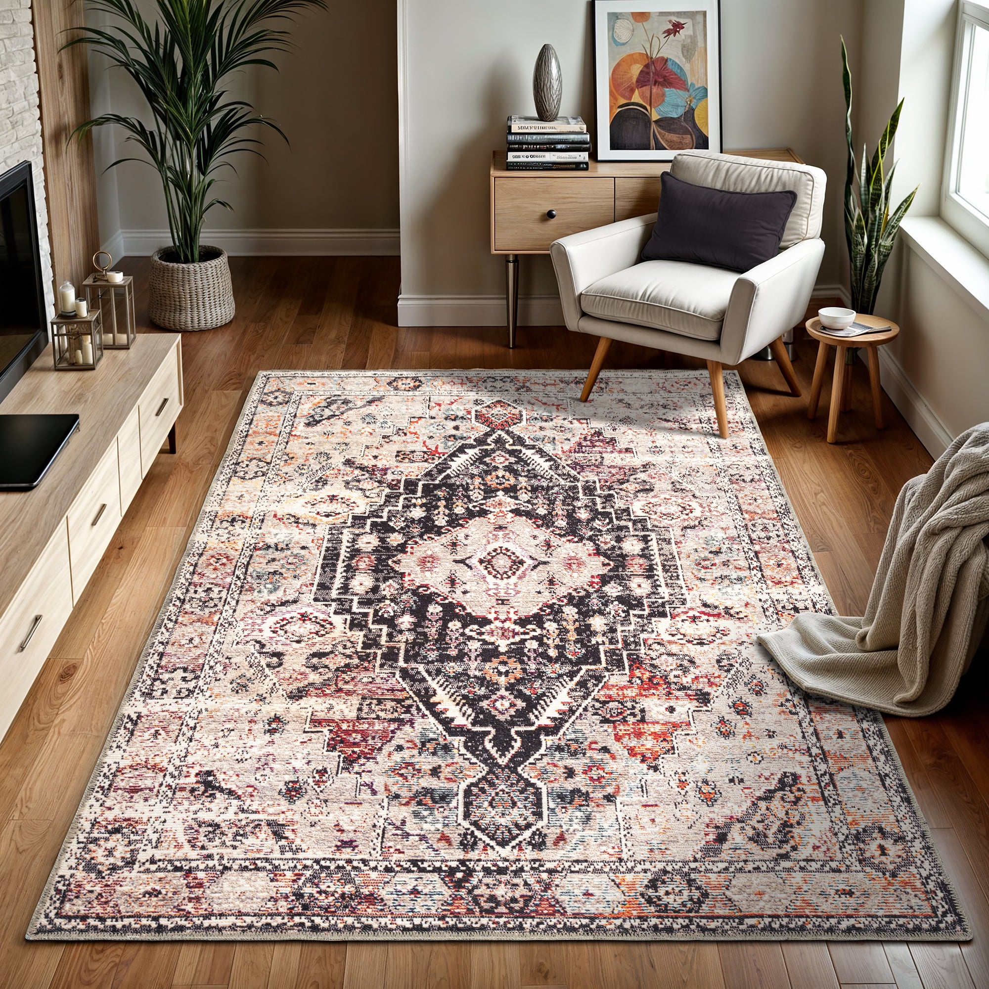 GLN Rugs Oltu - Machine Washable Area Rug - Turkish Terra/Multicolor Home Rugs