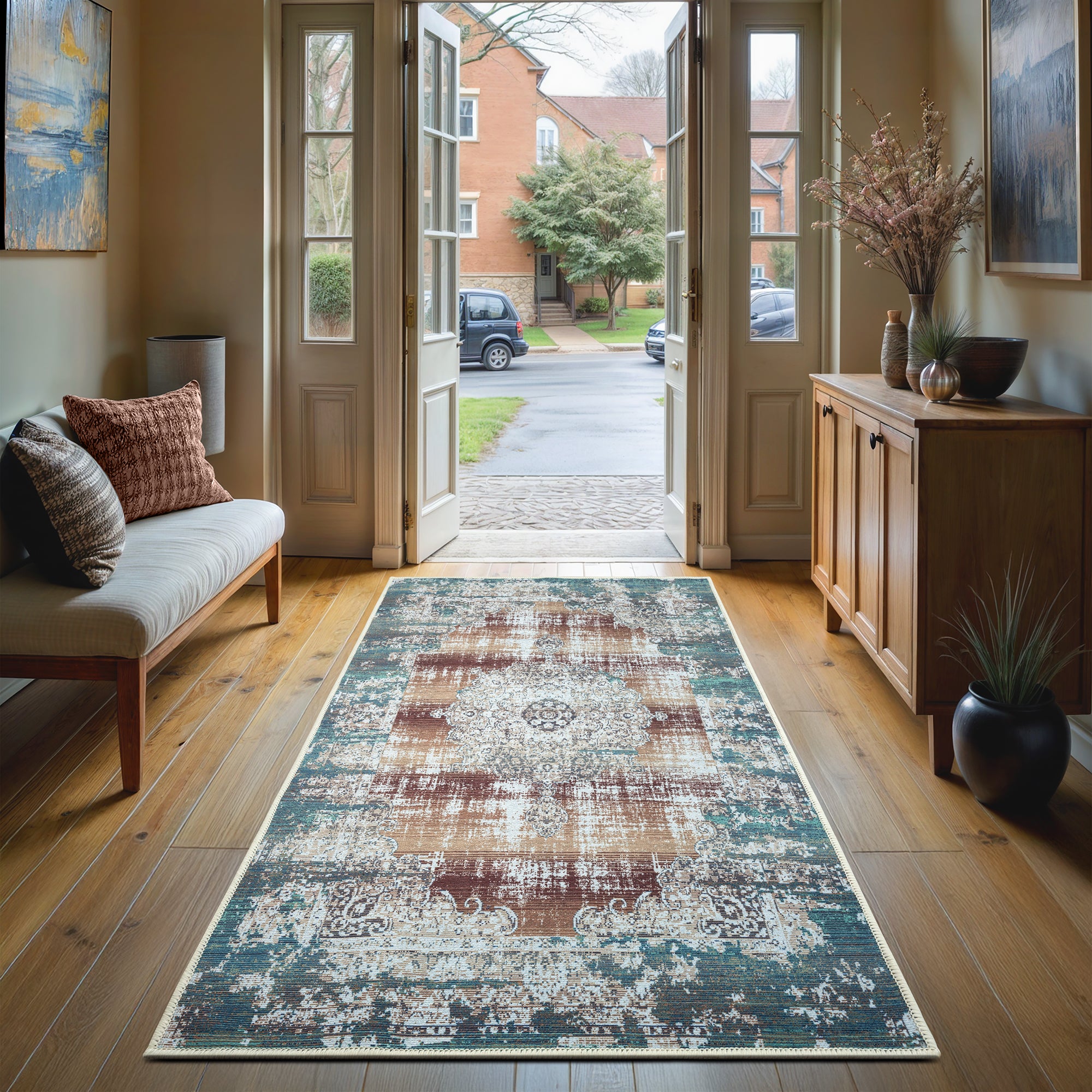 GLN Rugs Agean - Machine Washable Area Rug - Turkish Blue Home Rugs