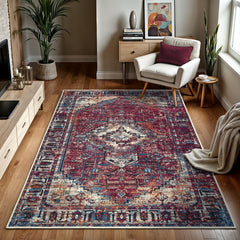 GLN Rugs Narman - Machine Washable Area Rug - Turkish Burgundy Home Rugs üçüncü resim