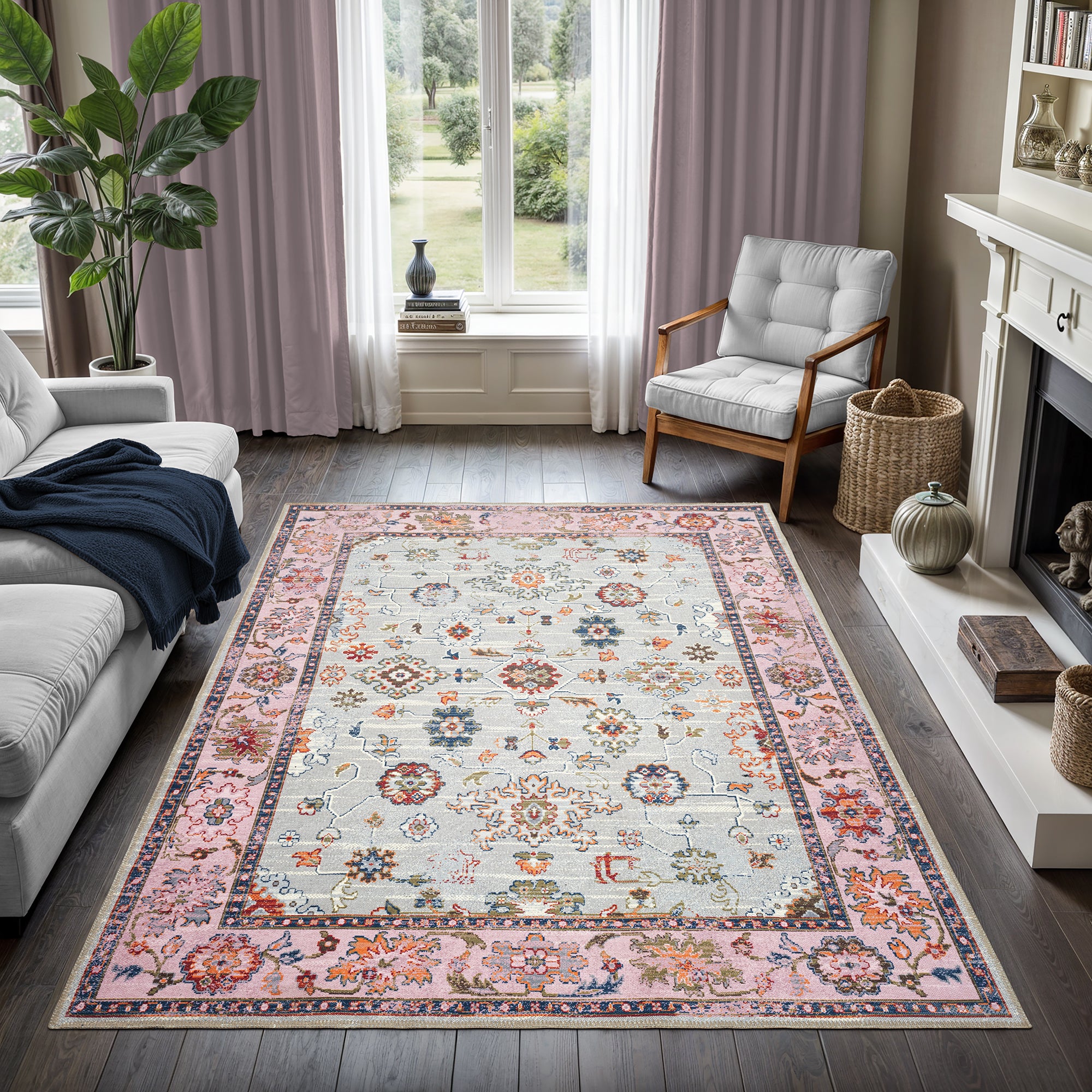 GLN Rugs Ayder - Machine Washable Area Rug - Turkish Pink Home Rugs