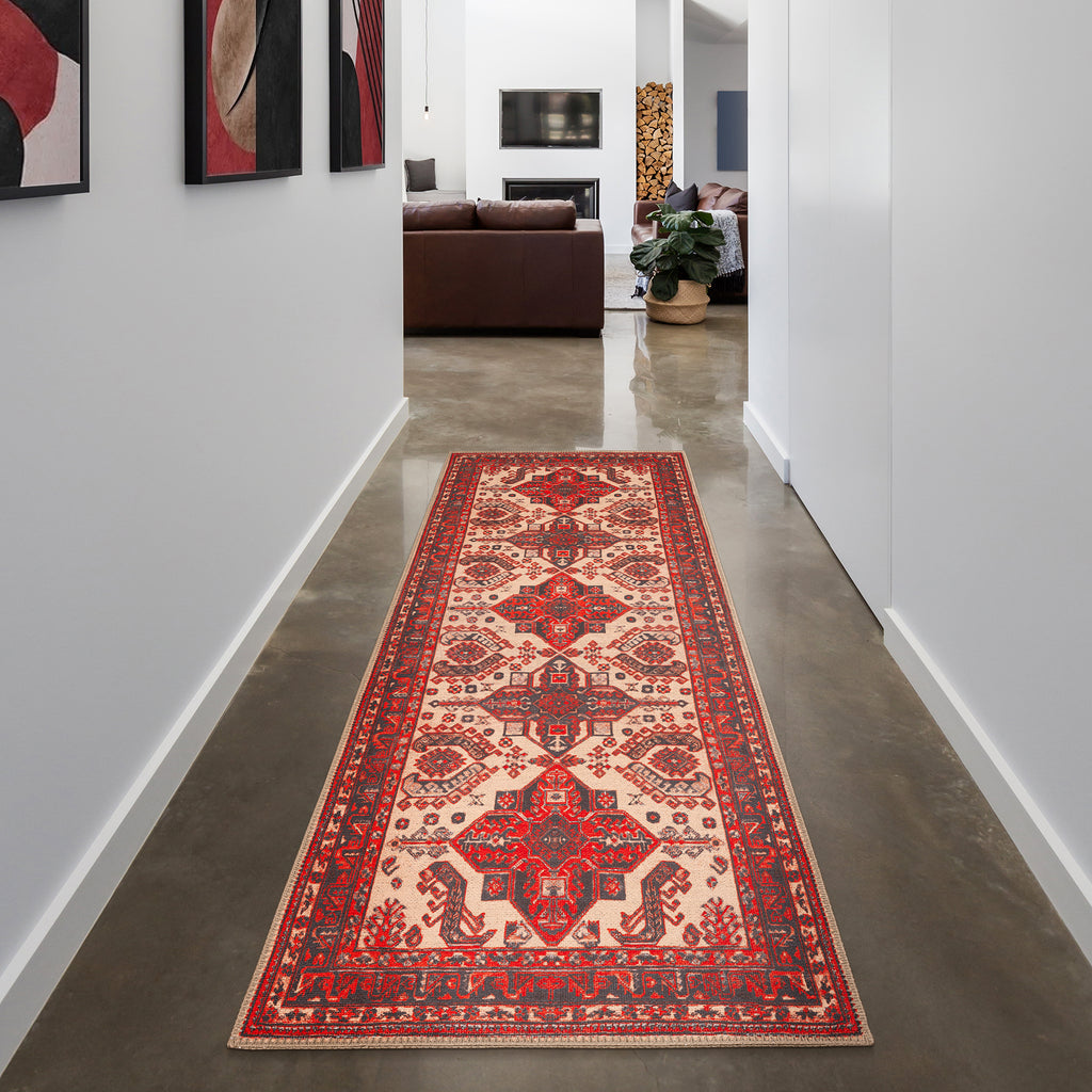 GLN Rugs Sparta - Machine Washable Area Rug - Turkish Red/Black Home Rugs
