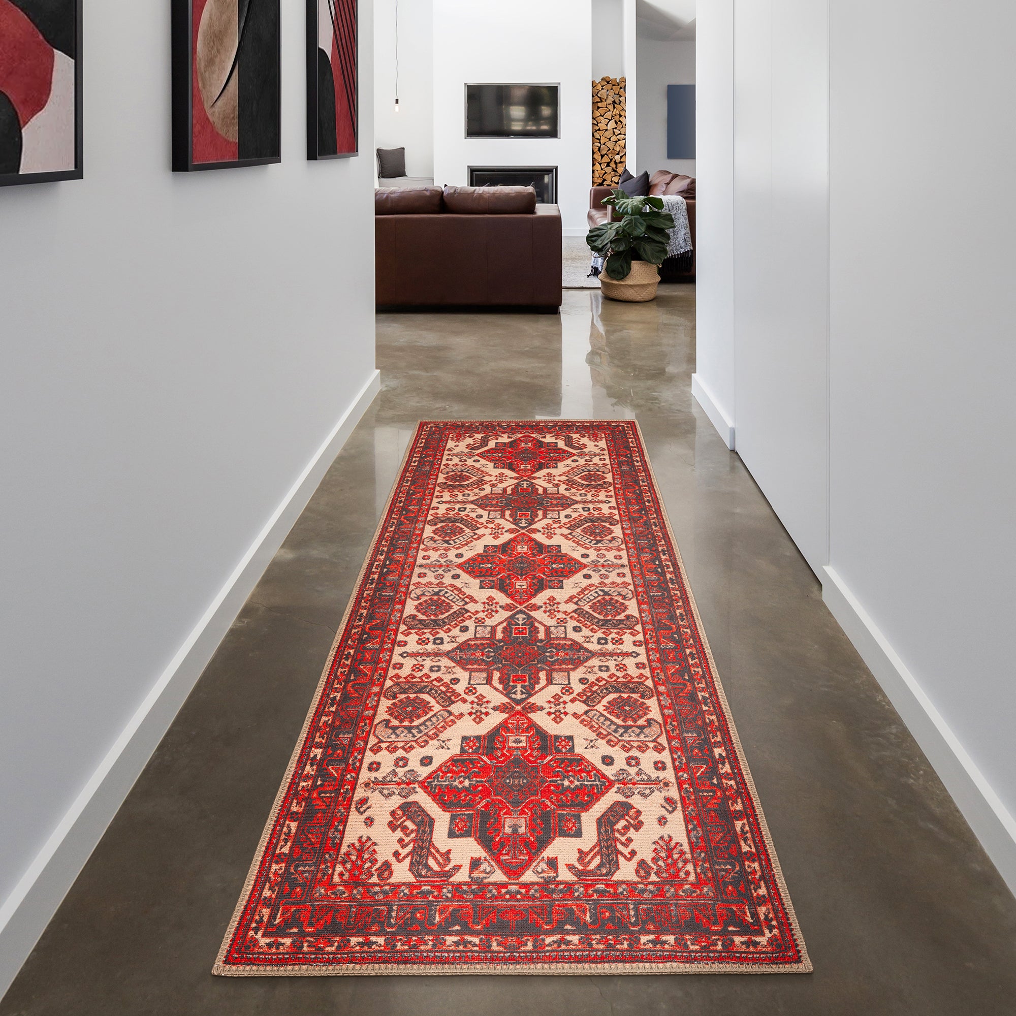 GLN Rugs Sparta - Machine Washable Area Rug - Turkish Red/Black Home Rugs