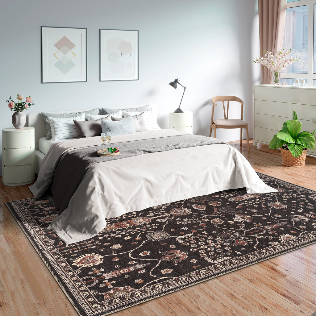 GLN Rugs Sumer - Machine Washable Area Rug - Turkish Black Home Rugs