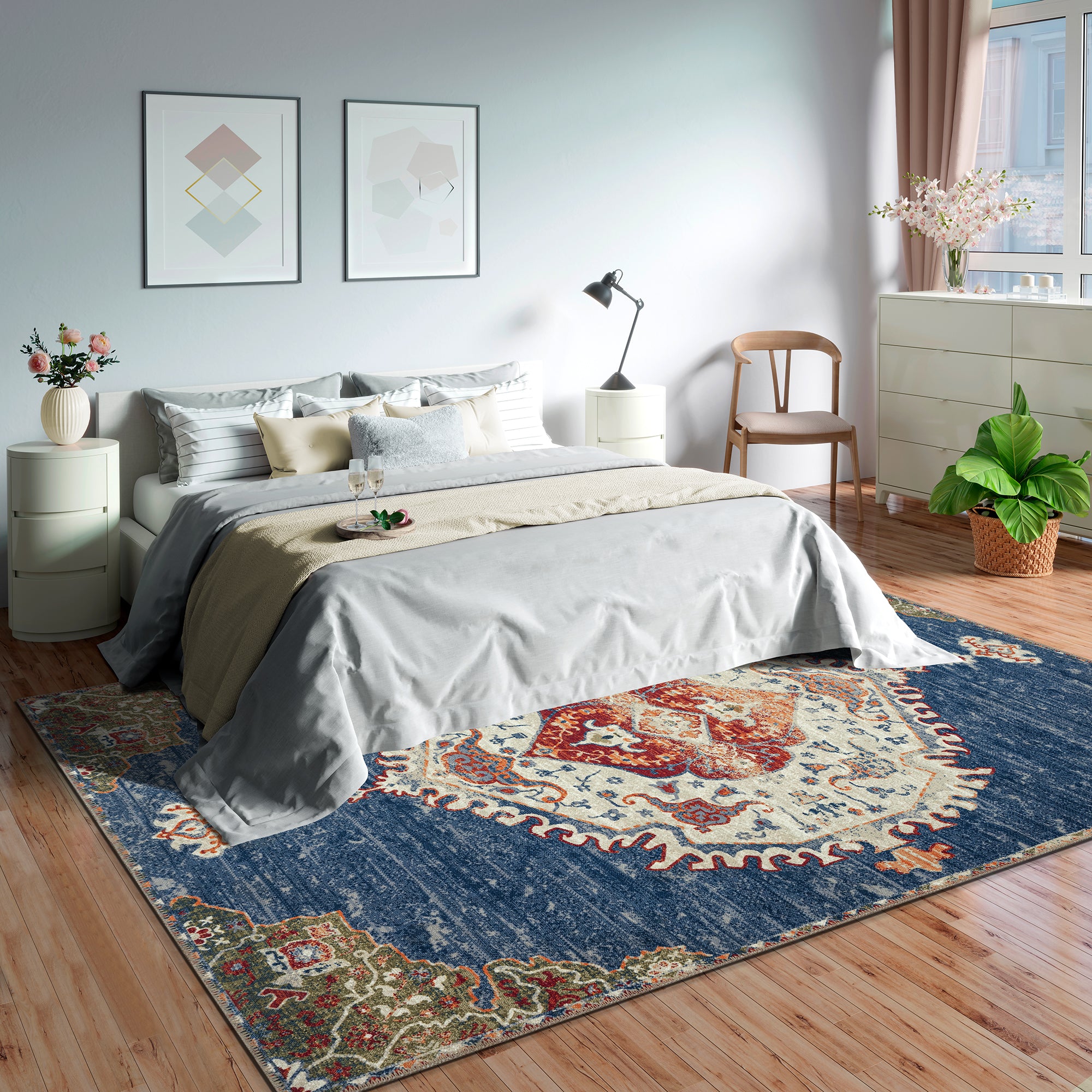 GLN Rugs Anatolium - Machine Washable Area Rug - Turkish Blue Home Rugs