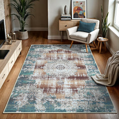 GLN Rugs Agean - Machine Washable Area Rug - Turkish Blue Home Rugs üçüncü resim