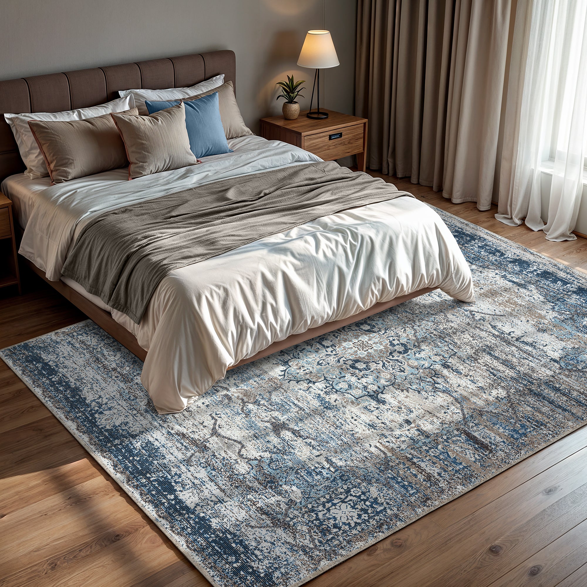 GLN Rugs Kumbet - Machine Washable Area Rug - Turkish Blue Home Rugs
