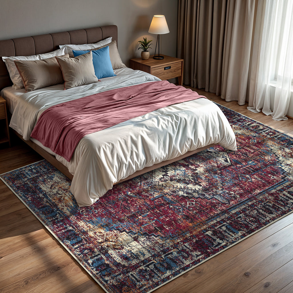 GLN Rugs Narman - Machine Washable Area Rug - Turkish Burgundy Home Rugs