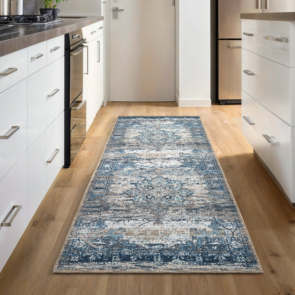 GLN Rugs Kumbet - Machine Washable Area Rug - Turkish Blue Home Rugs
