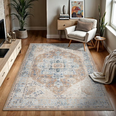 GLN Rugs Hopa - Machine Washable Area Rug - Turkish Brown/Blue Home Rugs üçüncü resim