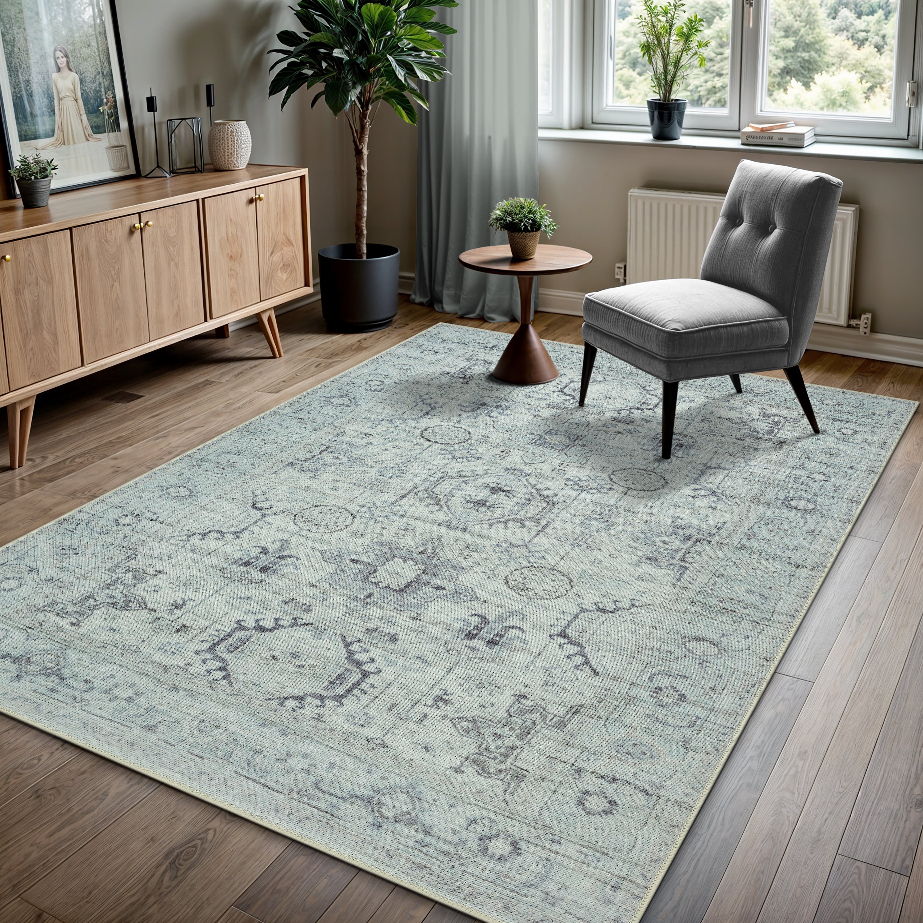 GLN Rugs Palmyra - Machine Washable Area Rug - Turkish Gray Home Rugs