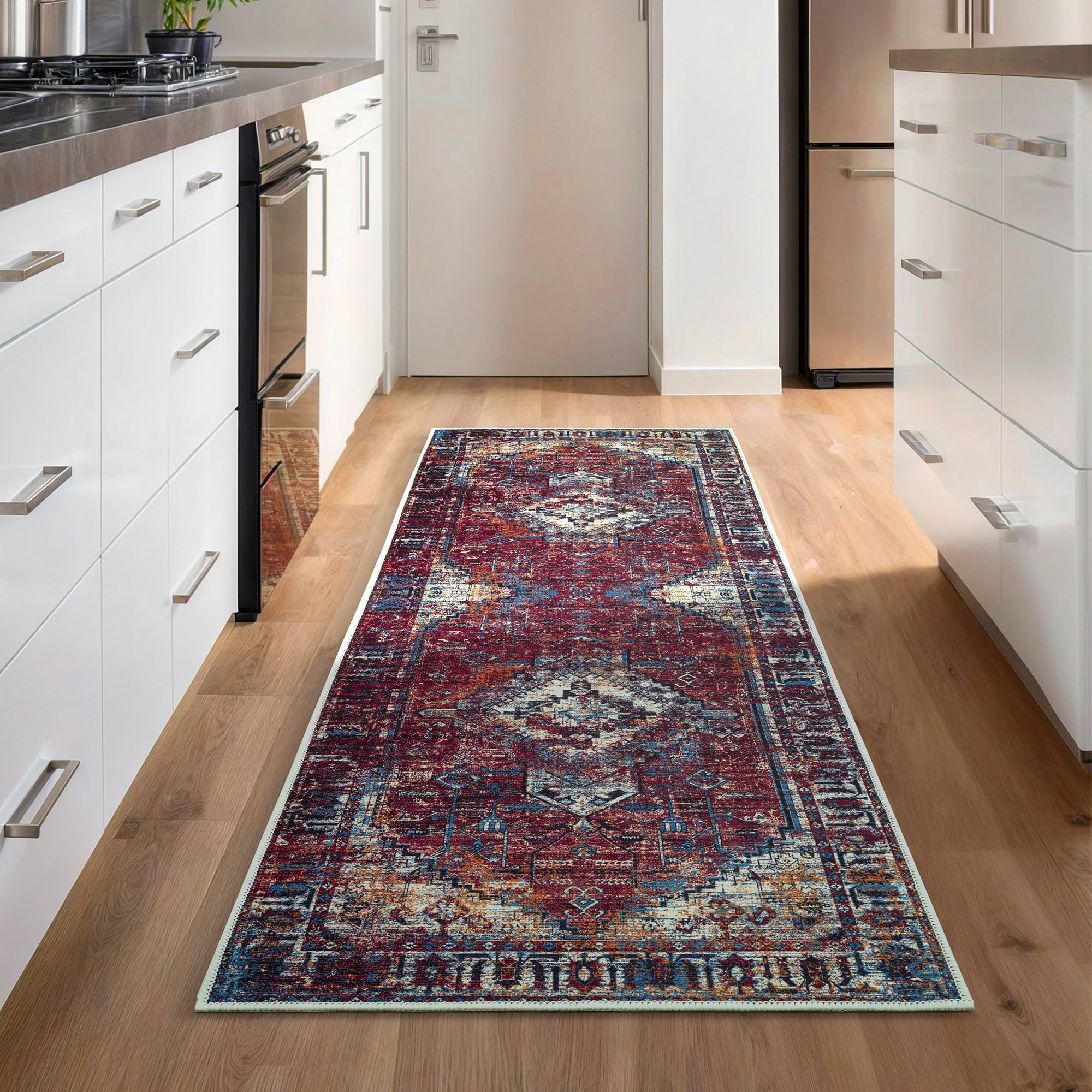 GLN Rugs Narman - Machine Washable Area Rug - Turkish Burgundy Home Rugs