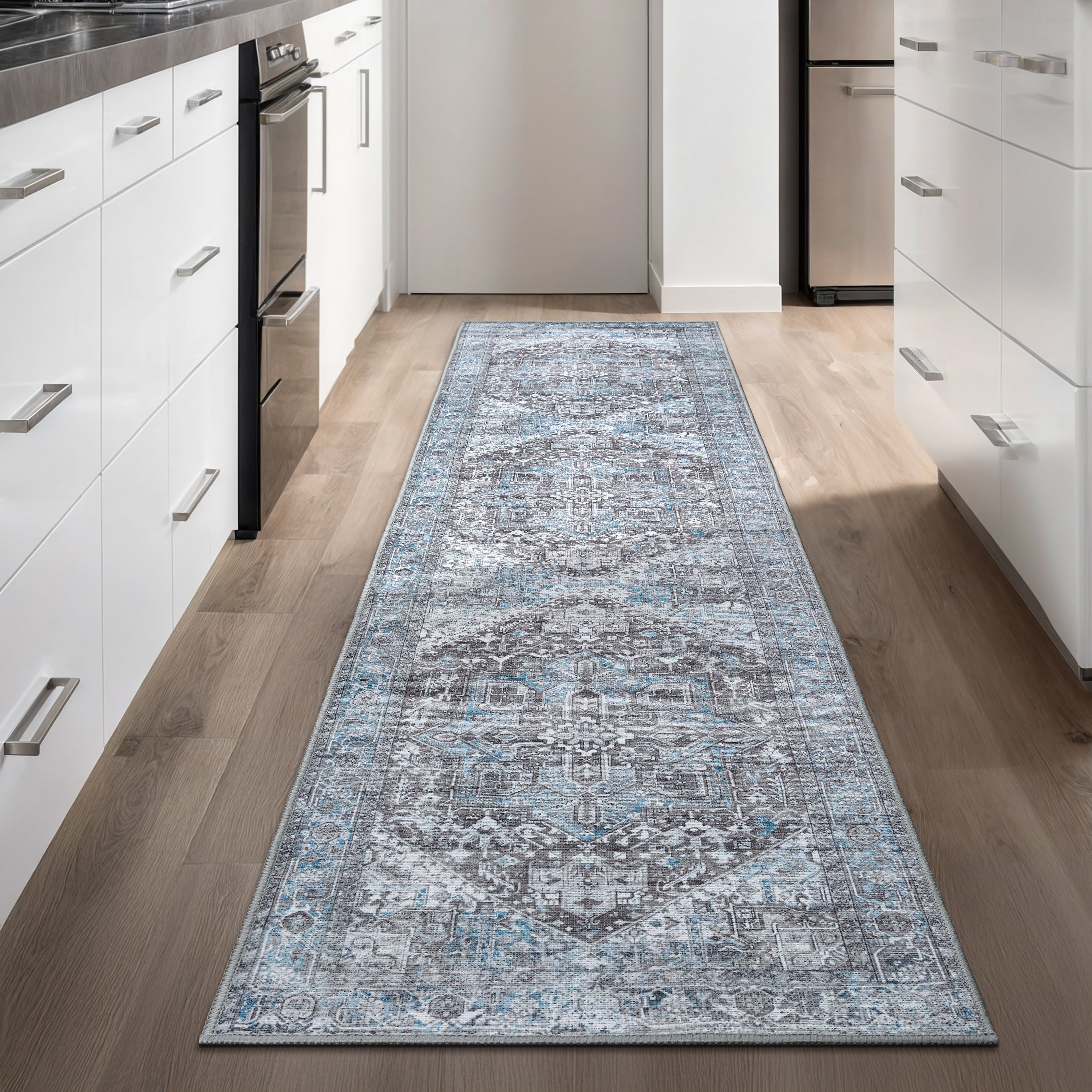 GLN Rugs Memphis - Machine Washable Area Rug - Turkish Ice Blue/Gray Home Rugs