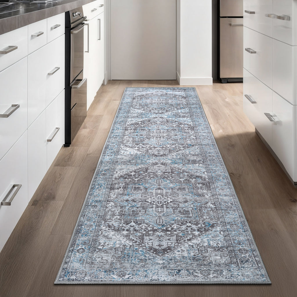 GLN Rugs Memphis - Machine Washable Area Rug - Turkish Ice Blue/Gray Home Rugs
