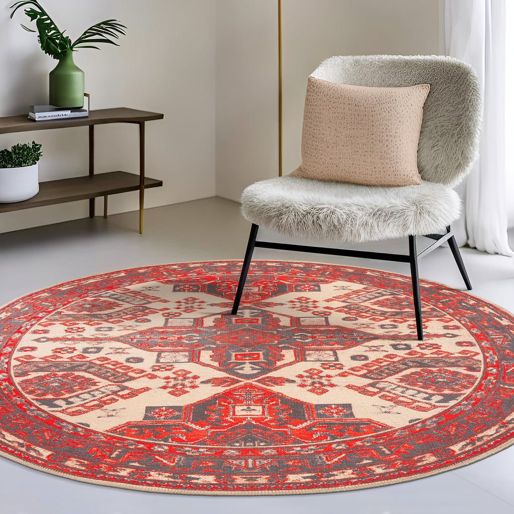 GLN Rugs Sparta - Machine Washable Area Rug - Turkish Red/Black Home Rugs