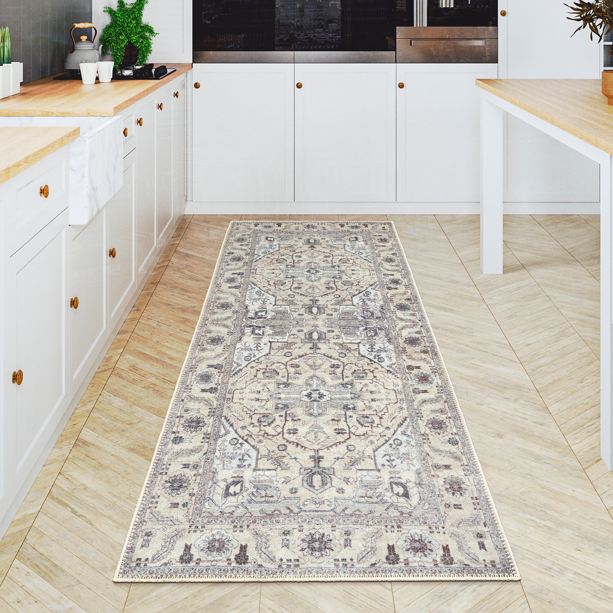 GLN Rugs Cyrene - Machine Washable Area Rug - Turkish Cream/Gray Home Rugs