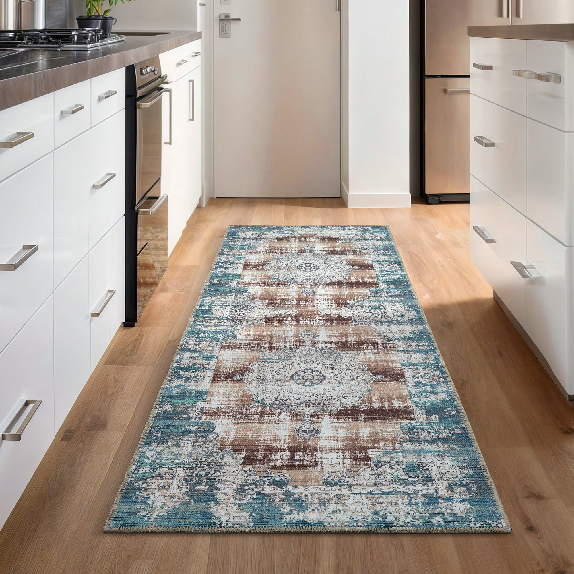 GLN Rugs Agean - Machine Washable Area Rug - Turkish Blue Home Rugs