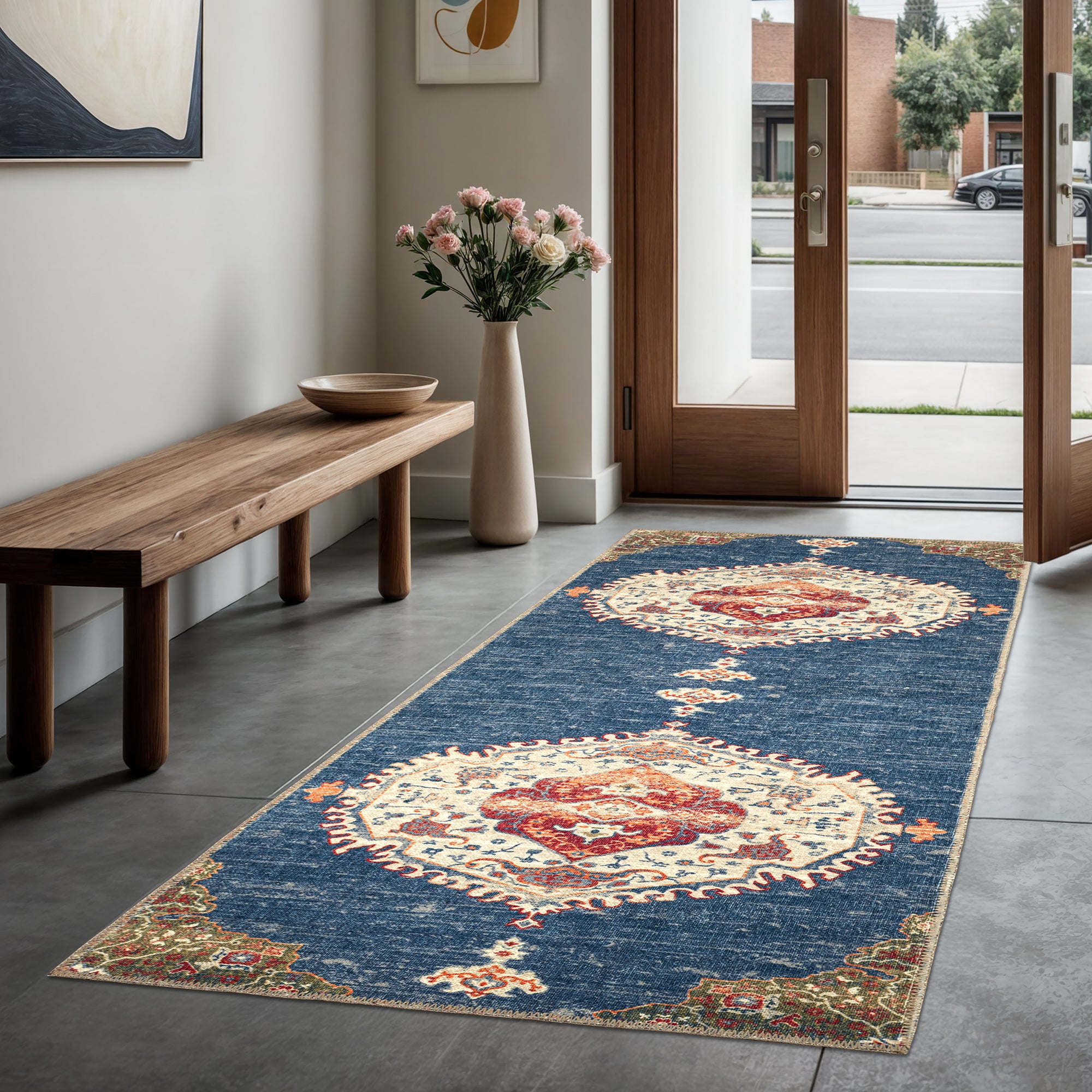 GLN Rugs Anatolium - Machine Washable Area Rug - Turkish Blue Home Rugs