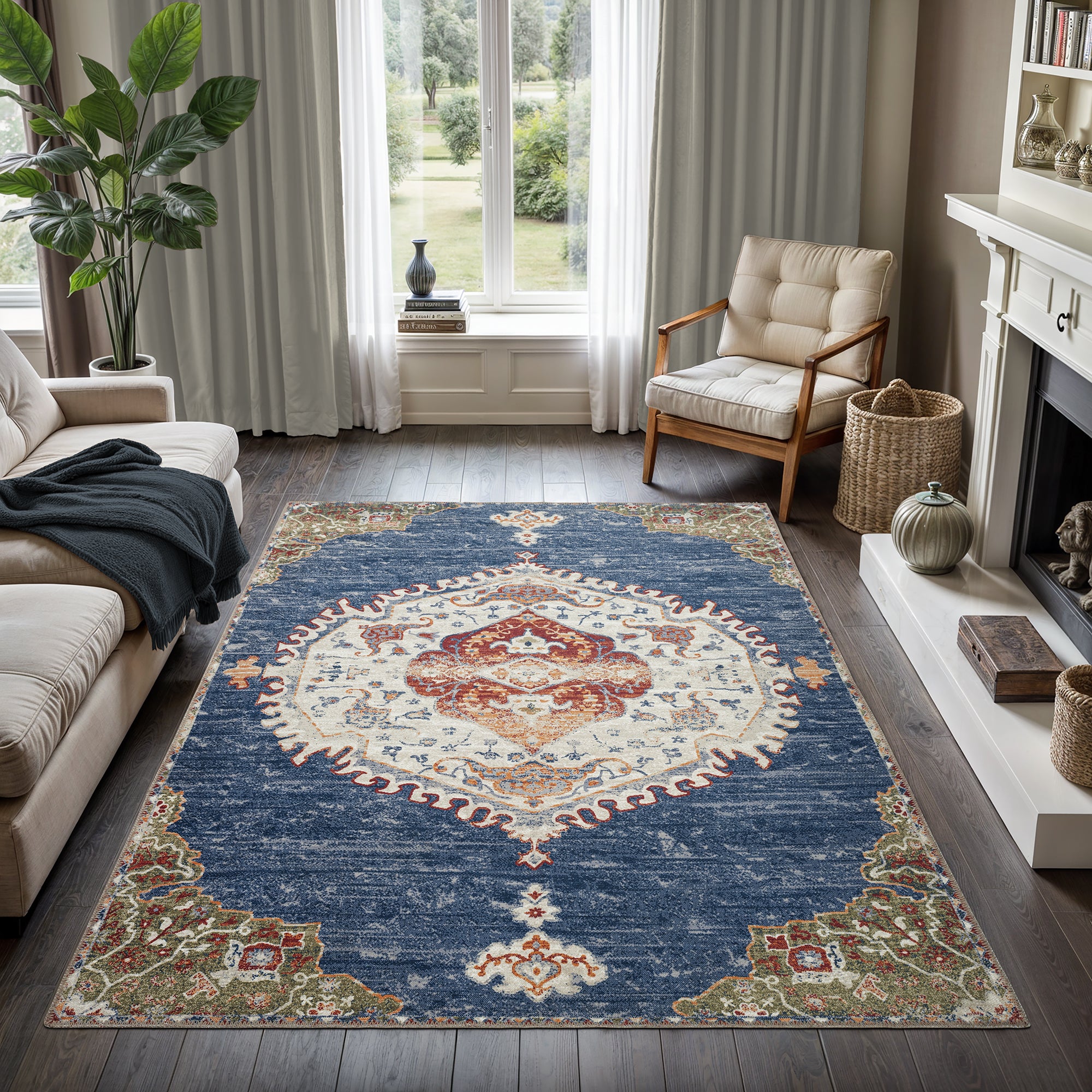 GLN Rugs Anatolium - Machine Washable Area Rug - Turkish Blue Home Rugs