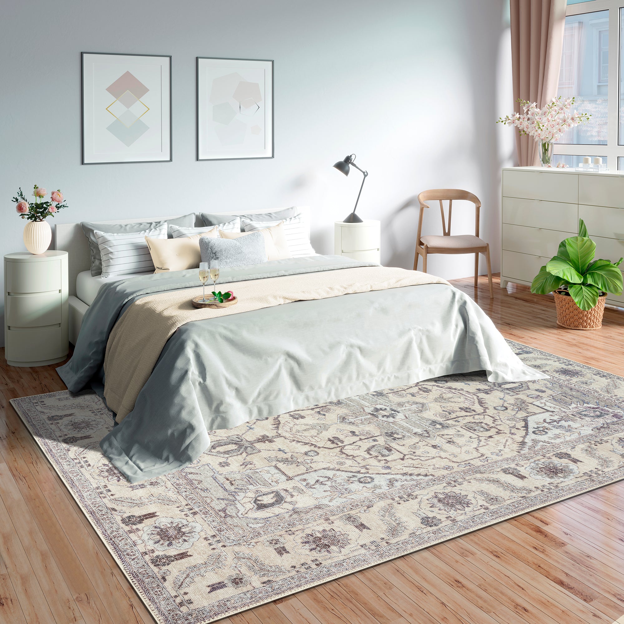 GLN Rugs Cyrene - Machine Washable Area Rug - Turkish Cream/Gray Home Rugs