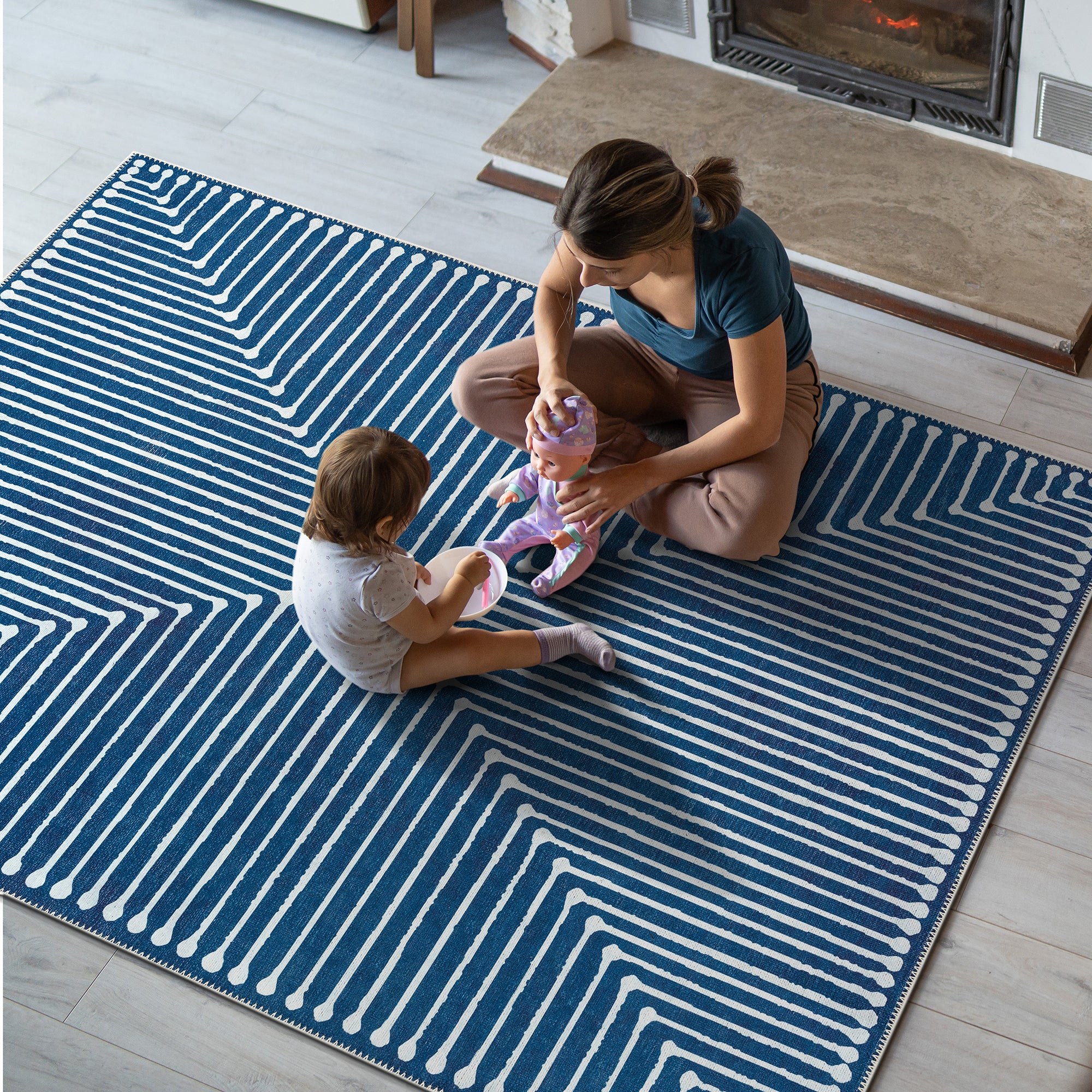 GLN Rugs Assos - Machine Washable Area Rug - Turkish Blue Home Rugs