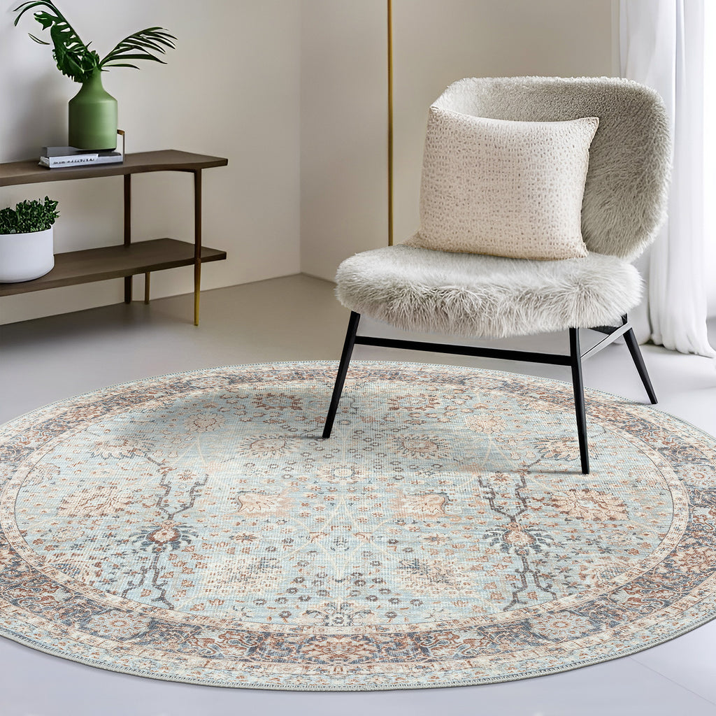 GLN Rugs Samarkand - Machine Washable Area Rug - Turkish Light Blue Home Rugs