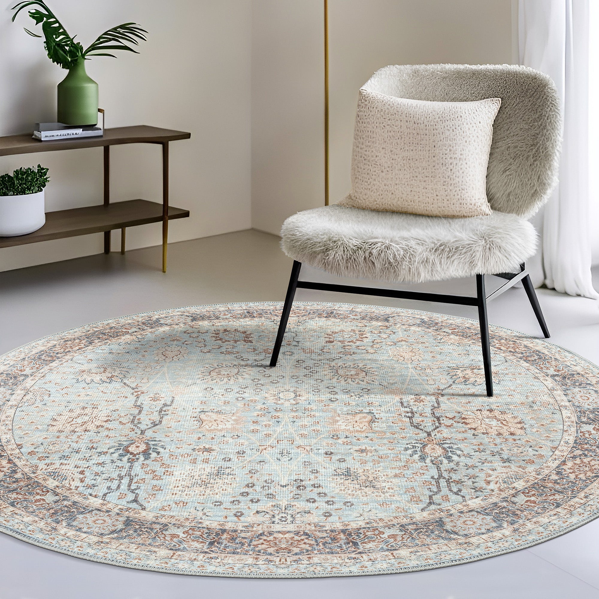 GLN Rugs Samarkand - Machine Washable Area Rug - Turkish Light Blue Home Rugs