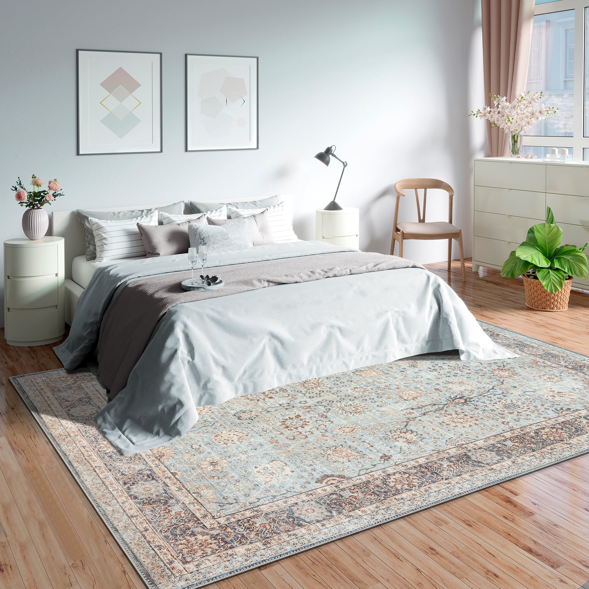 GLN Rugs Samarkand - Machine Washable Area Rug - Turkish Light Blue Home Rugs