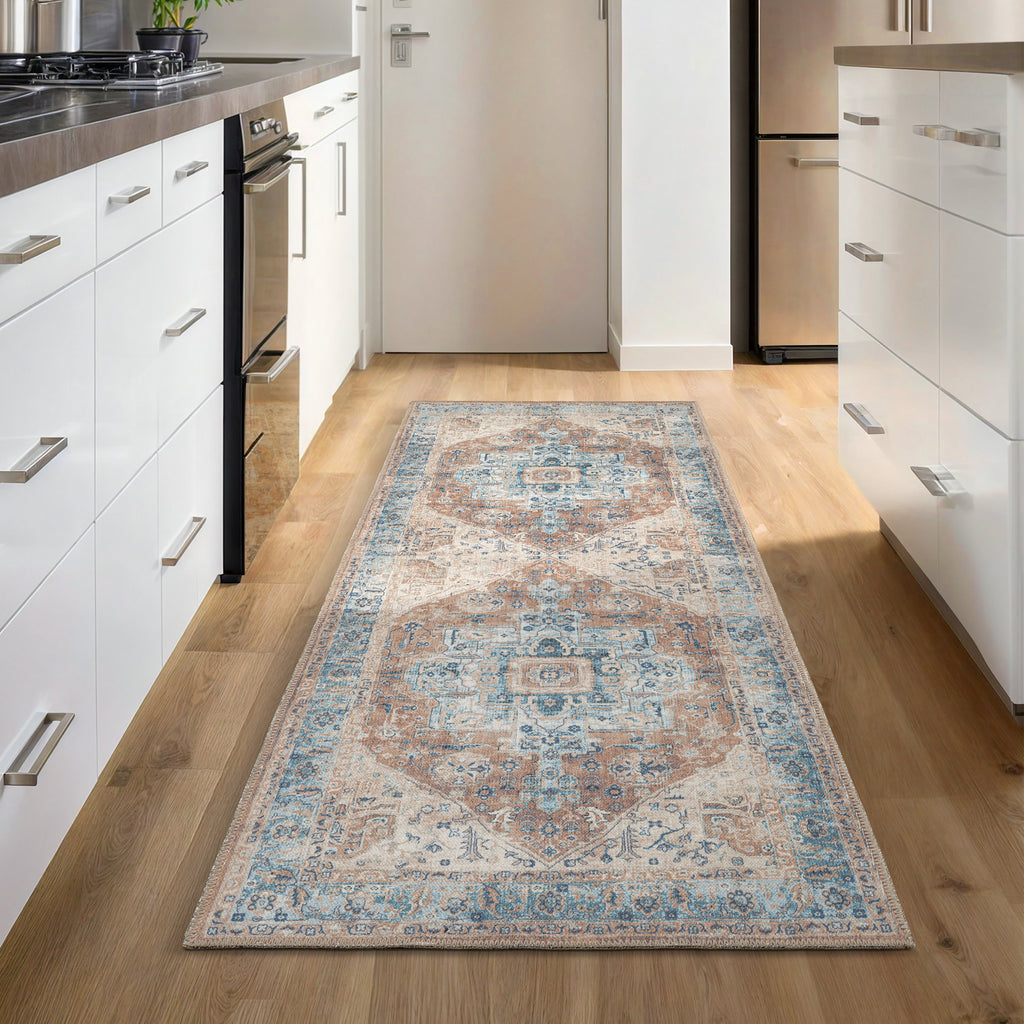 GLN Rugs Hopa - Machine Washable Area Rug - Turkish Brown/Blue Home Rugs