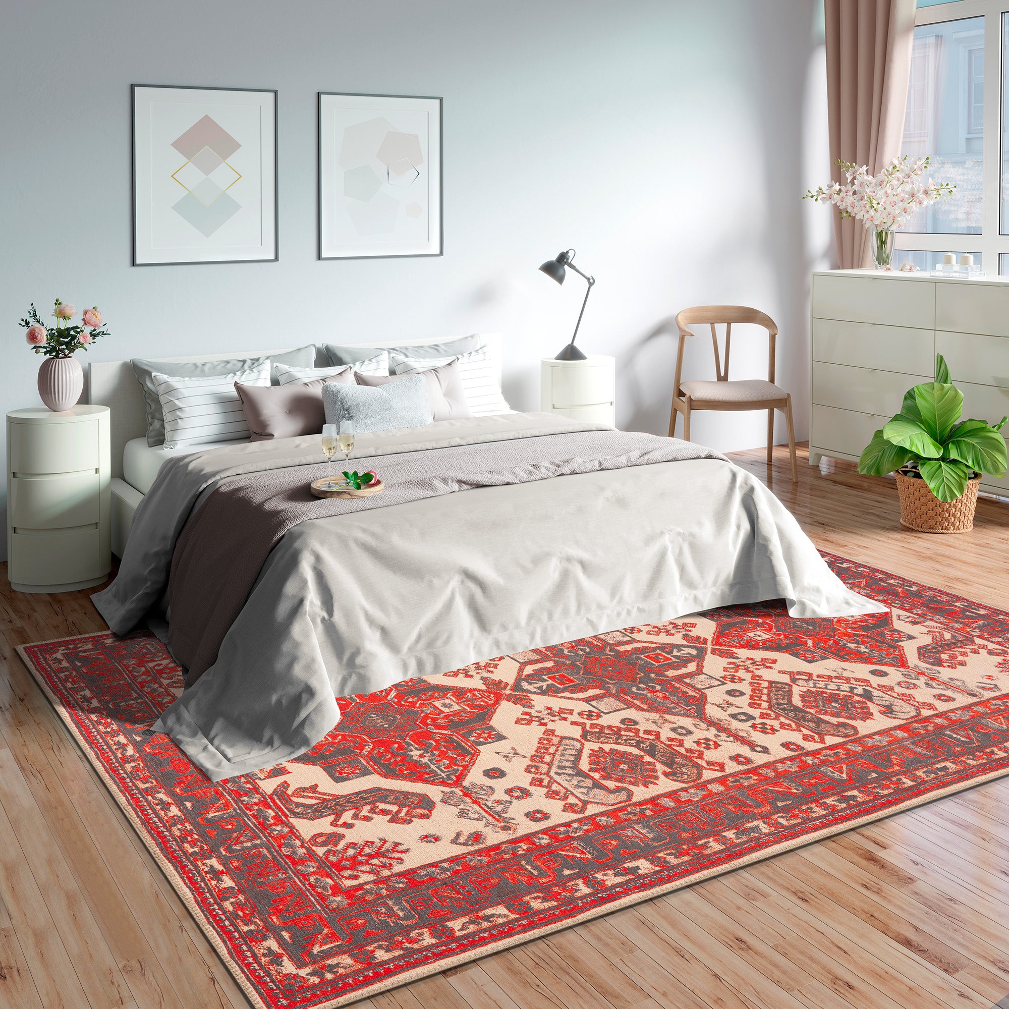 GLN Rugs Sparta - Machine Washable Area Rug - Turkish Red/Black Home Rugs