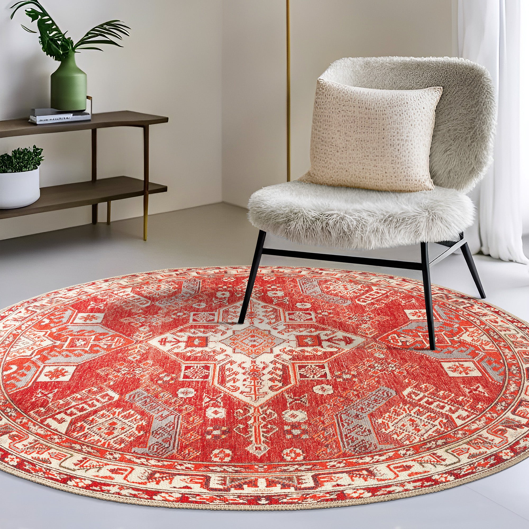 GLN Rugs Knossos - Machine Washable Area Rug - Turkish Red/Beige Home Rugs