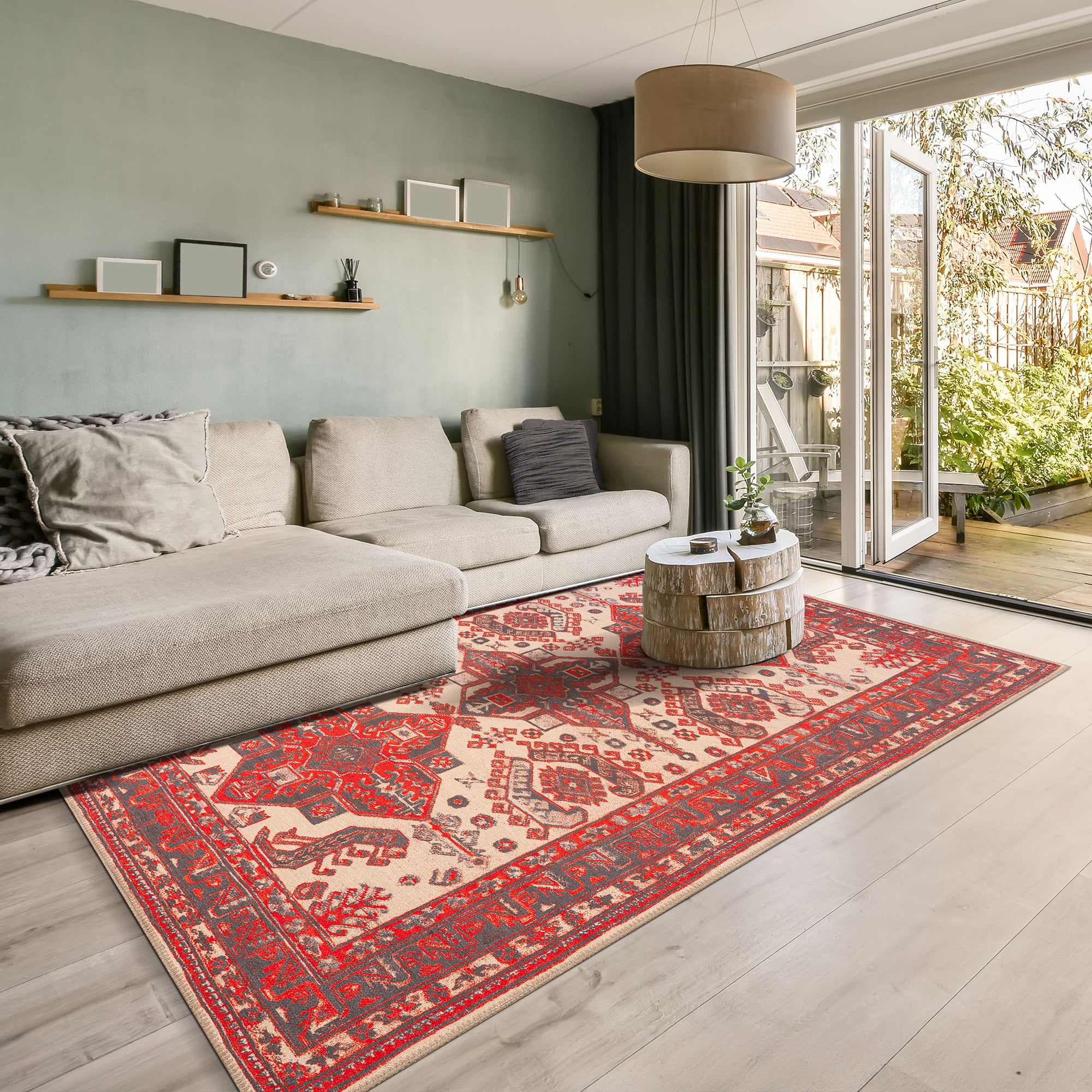 GLN Rugs Sparta - Machine Washable Area Rug - Turkish Red/Black Home Rugs