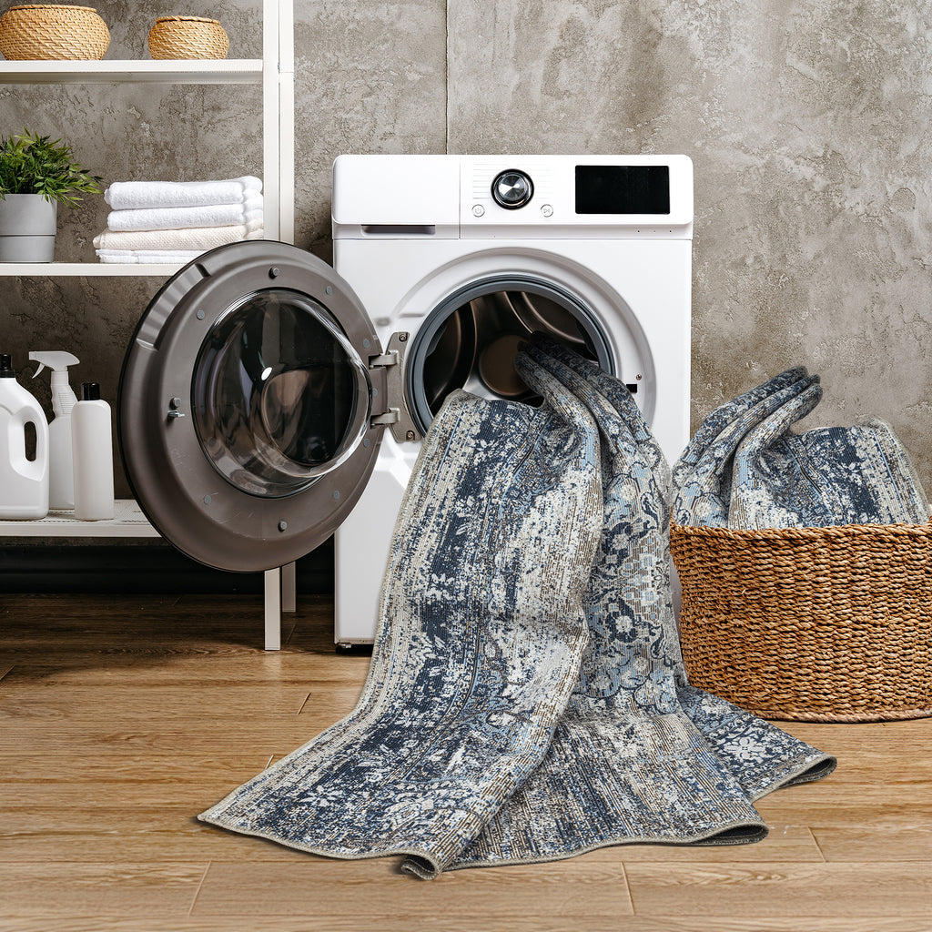 GLN Rugs Kumbet - Machine Washable Area Rug - Turkish Blue Home Rugs