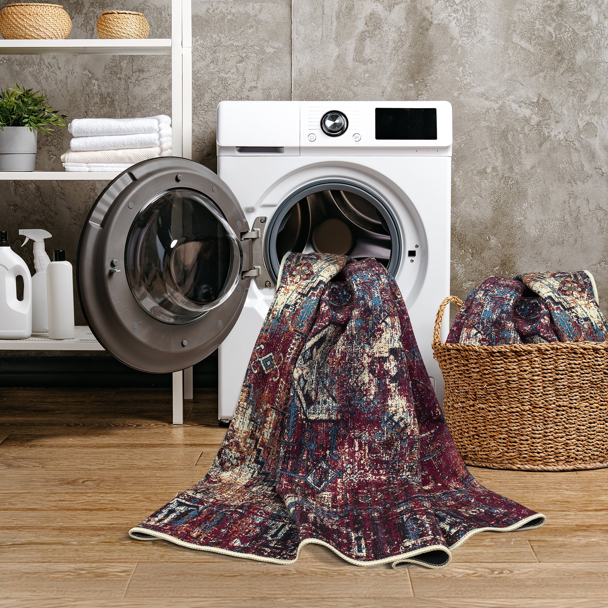 GLN Rugs Narman - Machine Washable Area Rug - Turkish Burgundy Home Rugs