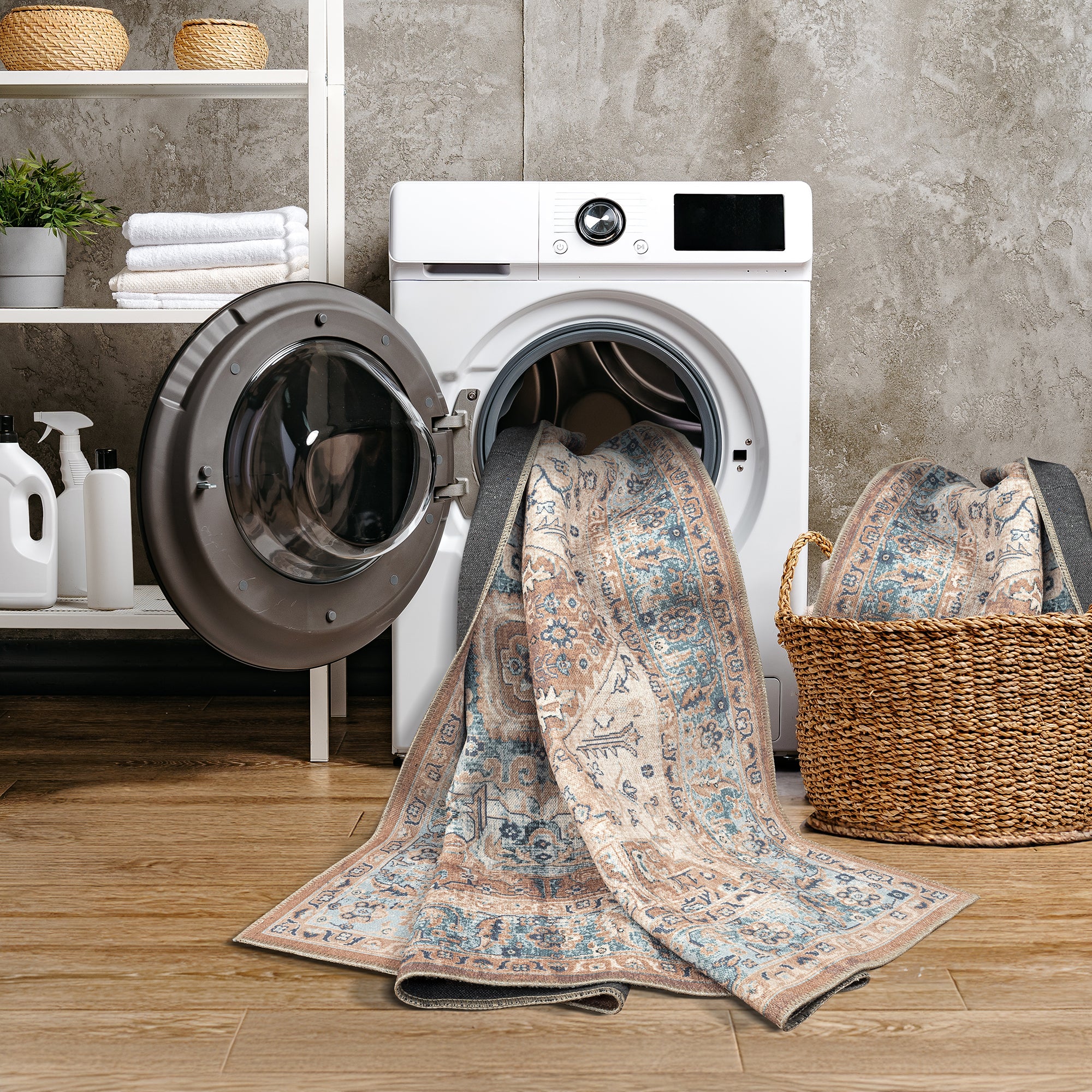 GLN Rugs Hopa - Machine Washable Area Rug - Turkish Brown/Blue Home Rugs