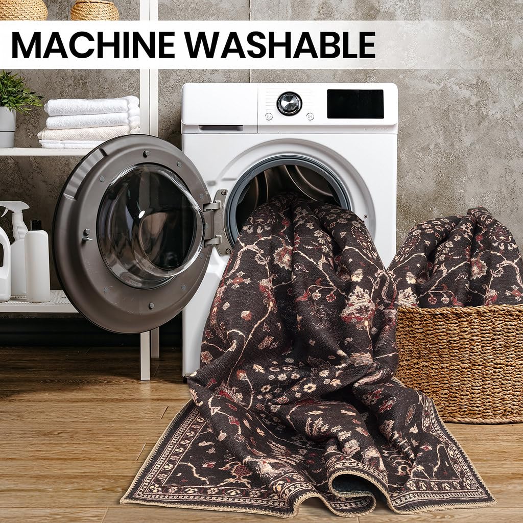 GLN Rugs Sumer - Machine Washable Area Rug - Turkish Black Home Rugs