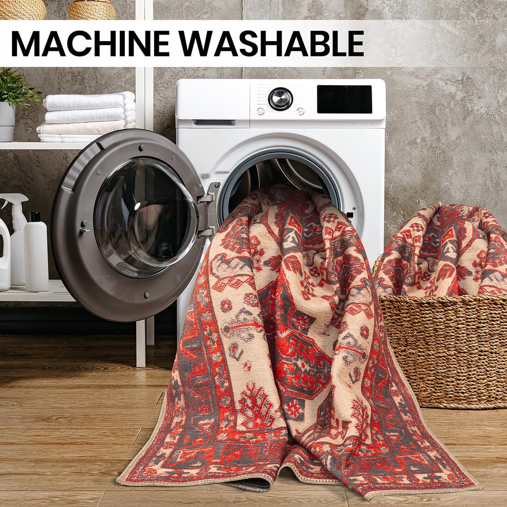 GLN Rugs Sparta - Machine Washable Area Rug - Turkish Red/Black Home Rugs