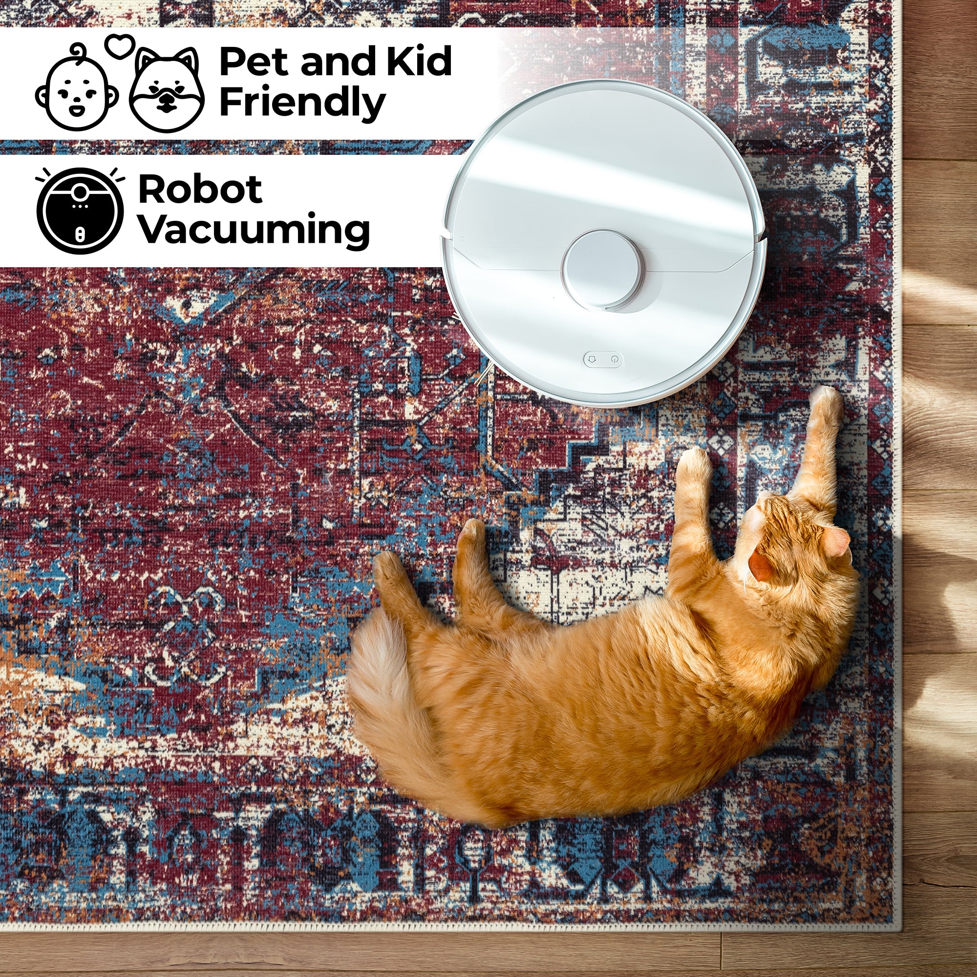 GLN Rugs Narman - Machine Washable Area Rug - Turkish Burgundy Home Rugs