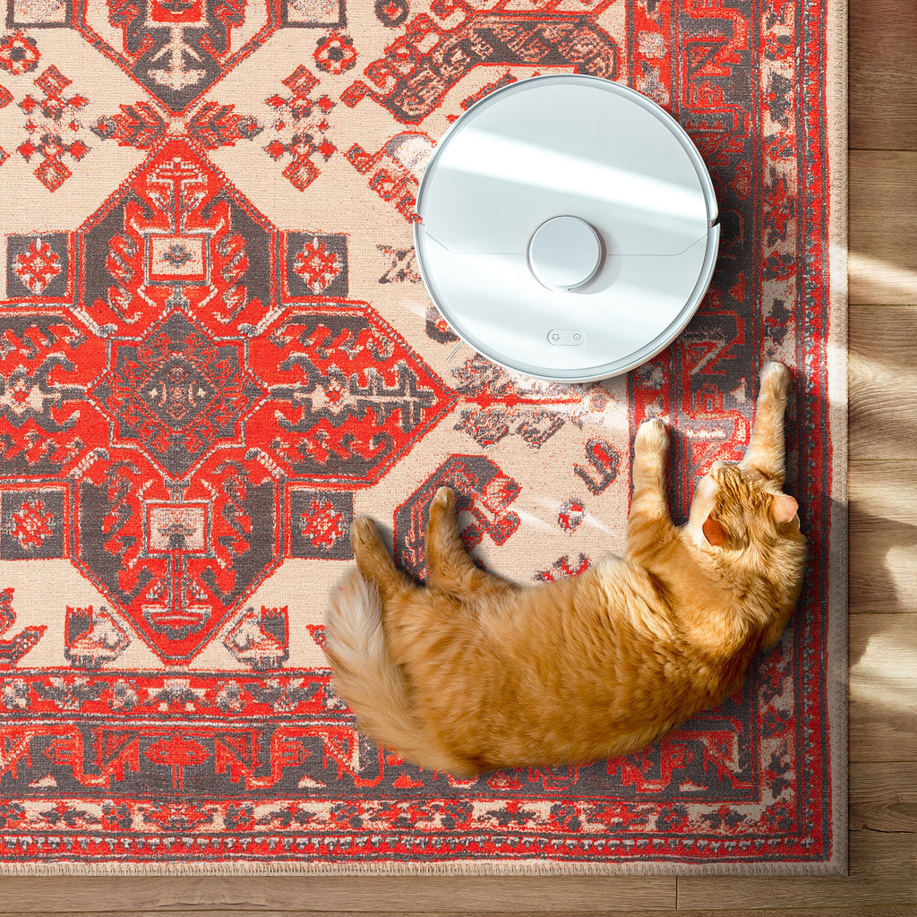 GLN Rugs Sparta - Machine Washable Area Rug - Turkish Red/Black Home Rugs