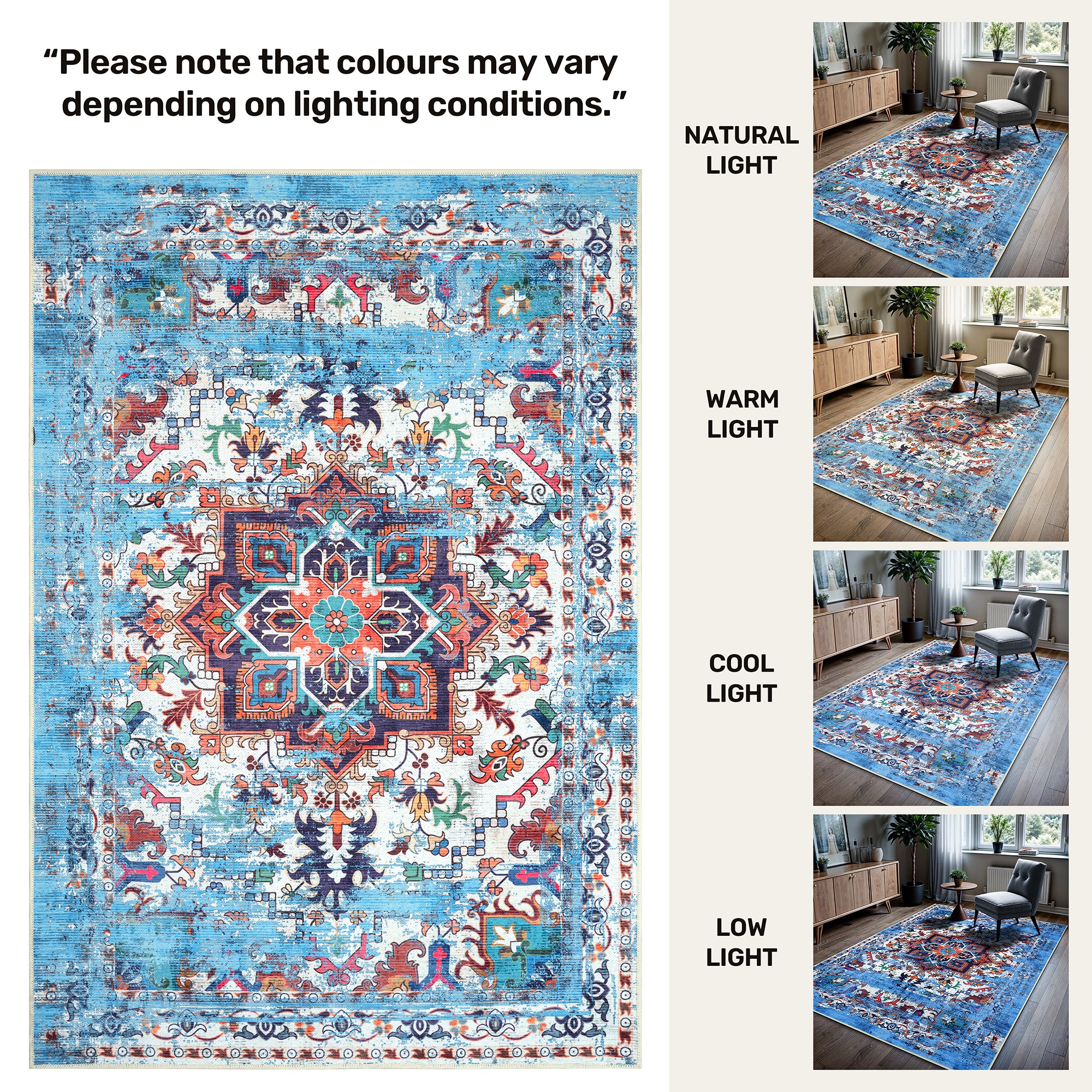 GLN Rugs Narli - Machine Washable Area Rug - Turkish Blue Home Rugs