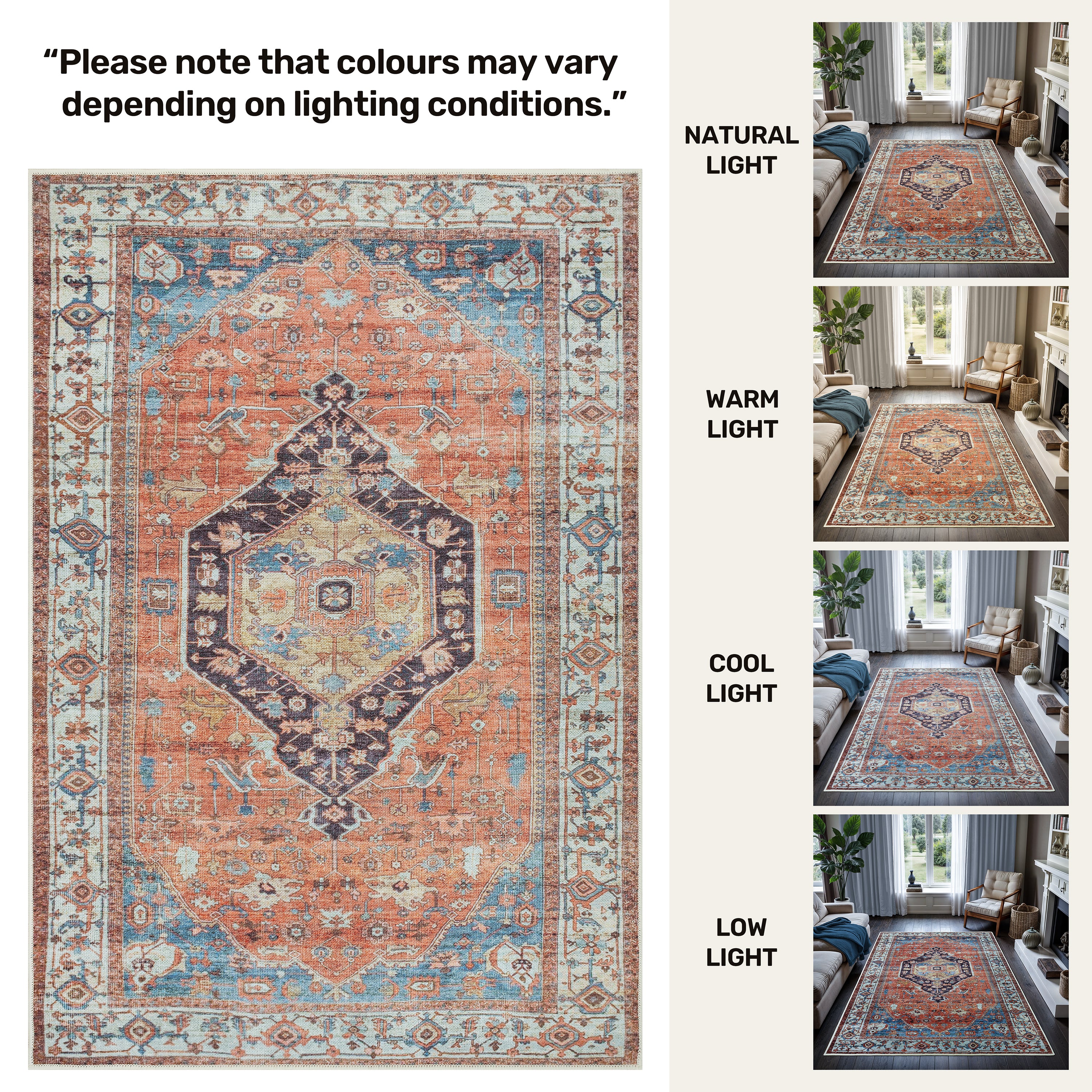 GLN Rugs Kitesh - Machine Washable Area Rug - Turkish Terra Home Rugs