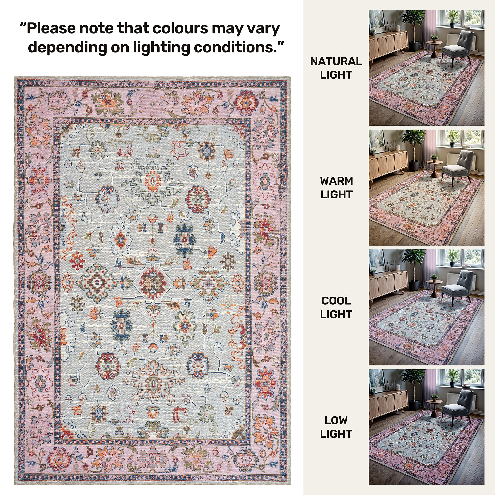 GLN Rugs Ayder - Machine Washable Area Rug - Turkish Pink Home Rugs