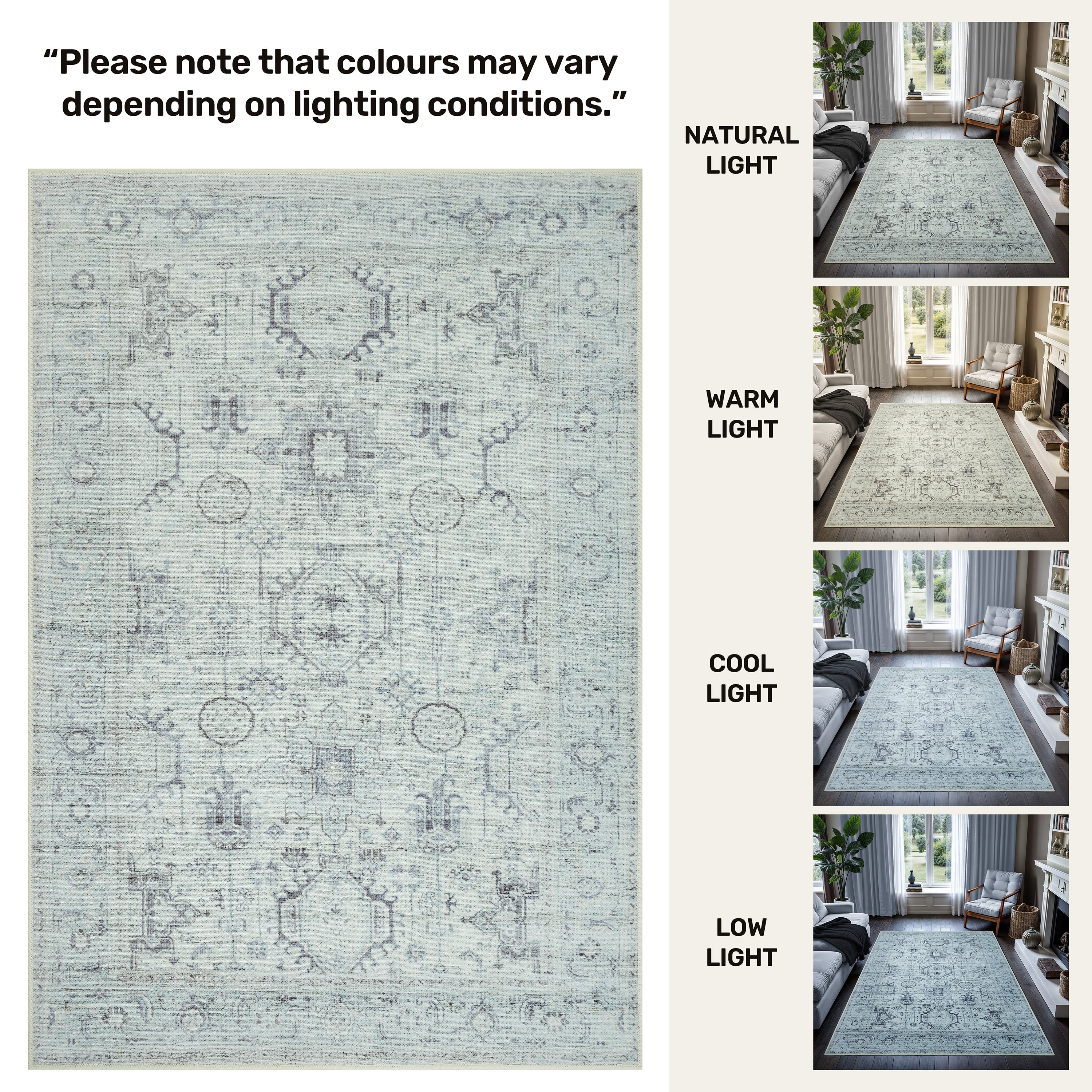 GLN Rugs Palmyra - Machine Washable Area Rug - Turkish Gray Home Rugs