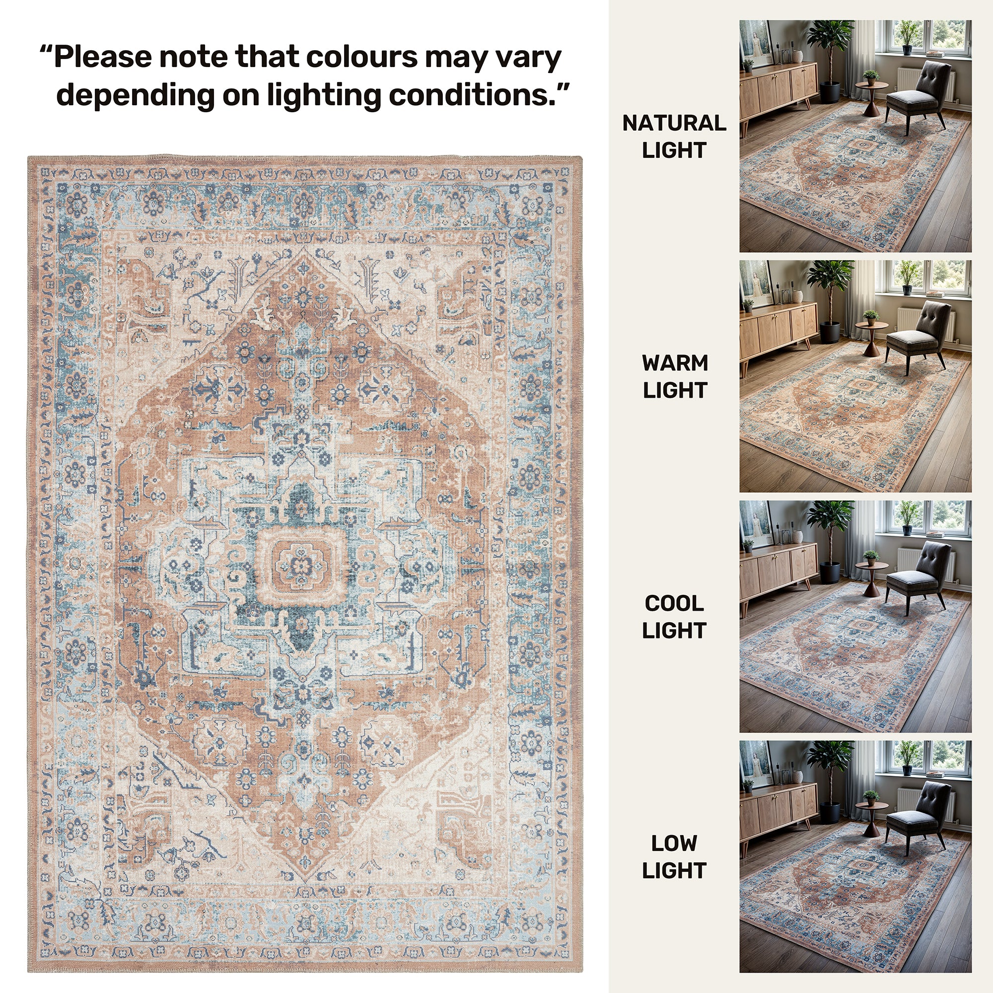 GLN Rugs Hopa - Machine Washable Area Rug - Turkish Brown/Blue Home Rugs