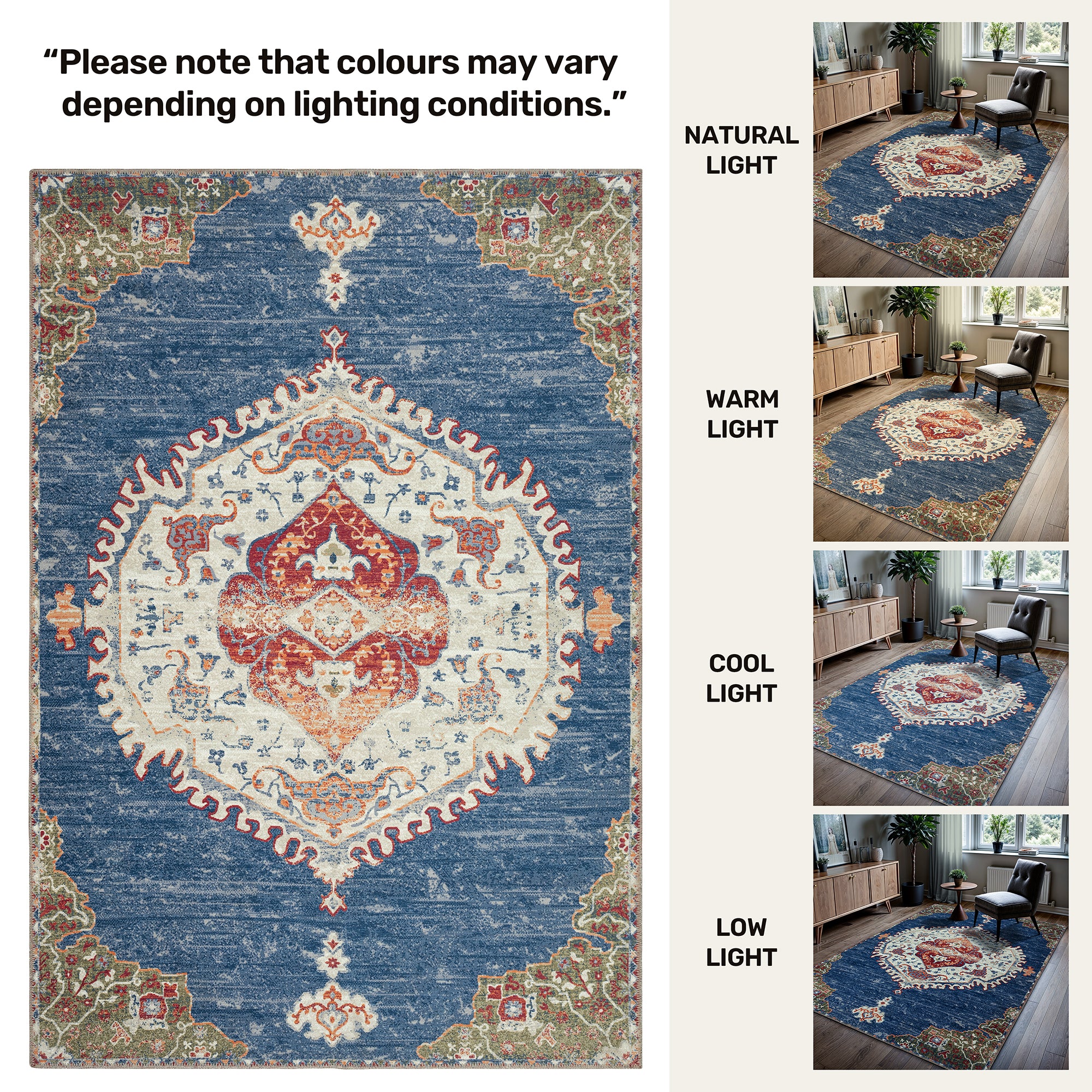 GLN Rugs Anatolium - Machine Washable Area Rug - Turkish Blue Home Rugs