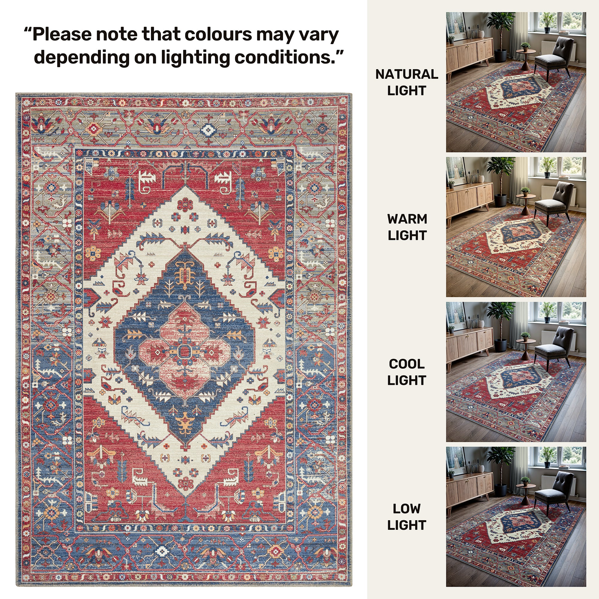 GLN Rugs Salur - Machine Washable Area Rug - Turkish Red Home Rugs